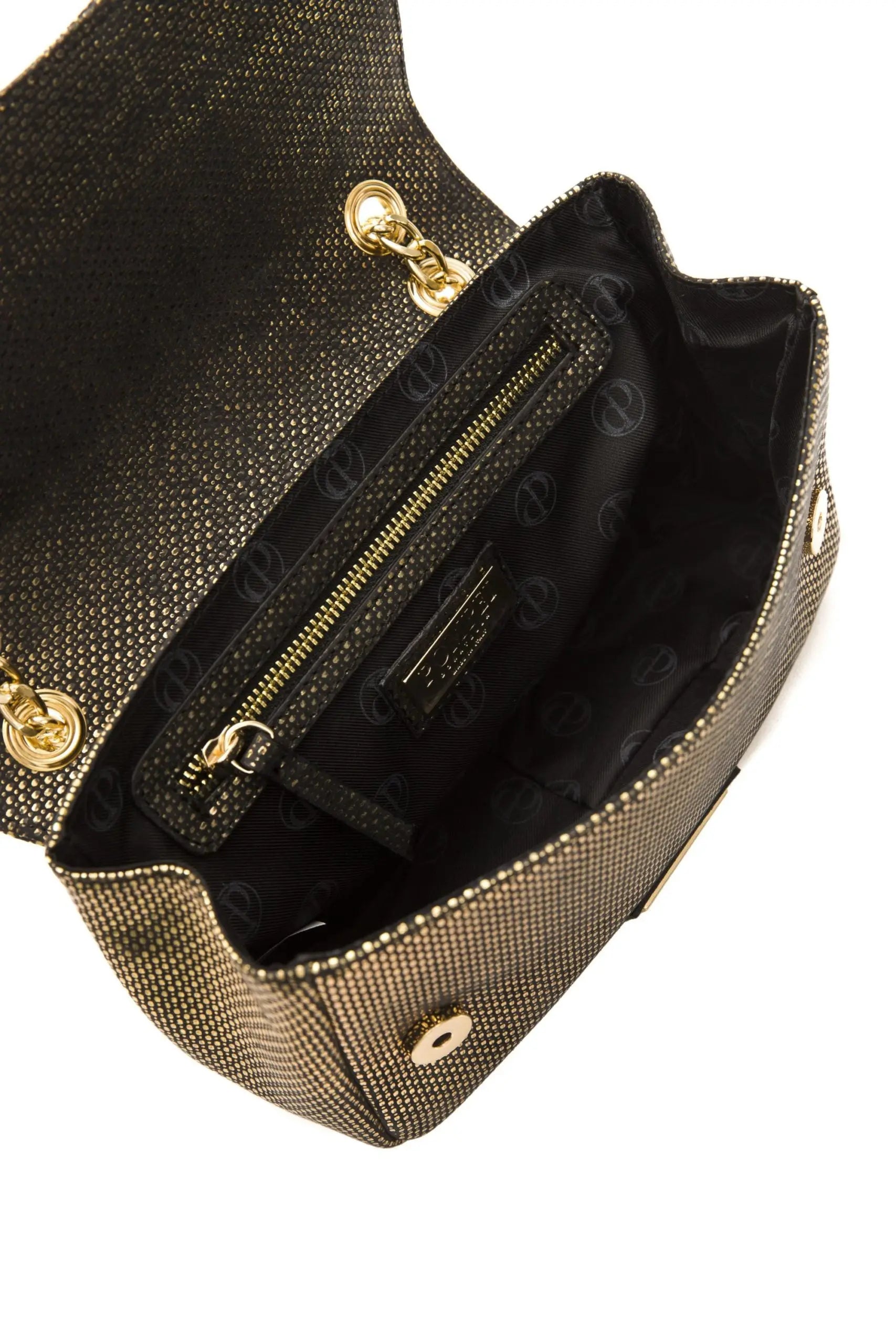 Metallic olive gold crossbody bag with flap closure and gold chain strap.