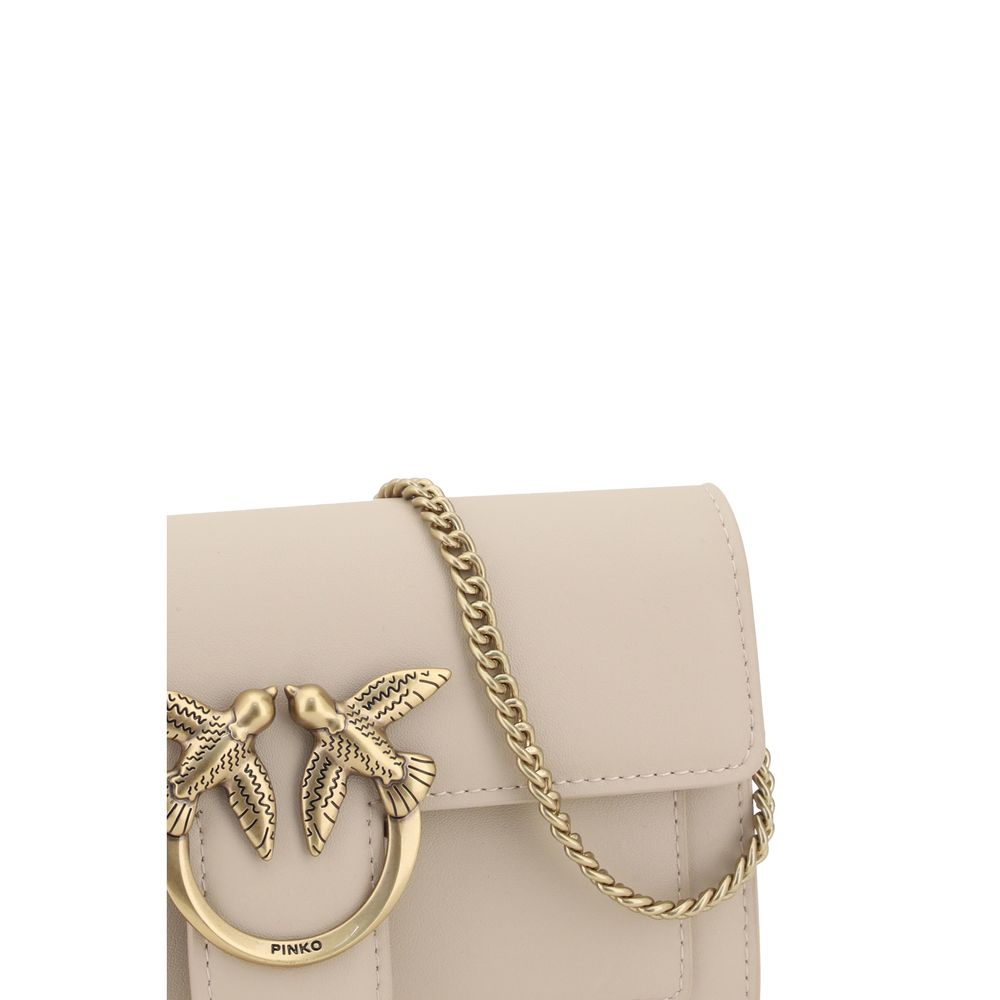 Beige Calf Leather Bos Taurus Shoulder Bag PINKO