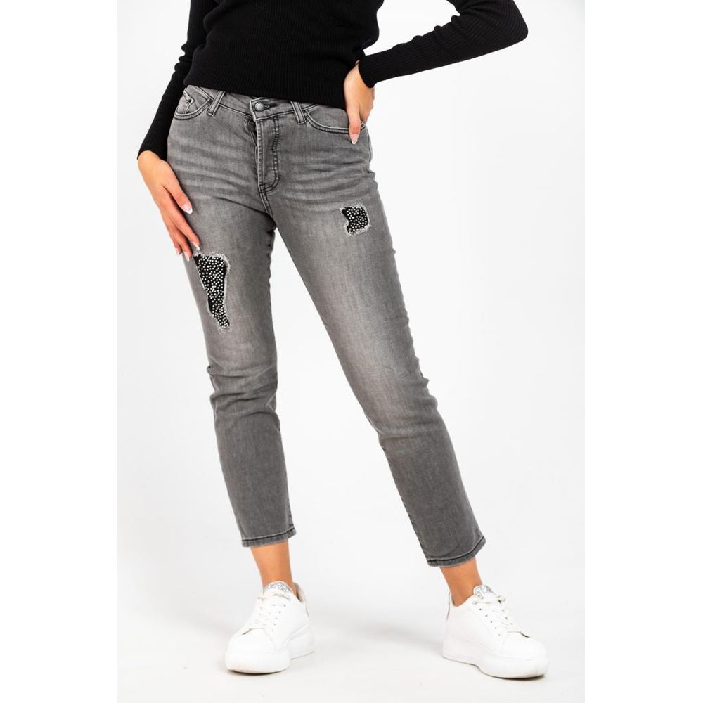 Gray Cotton Straight-Leg Jeans