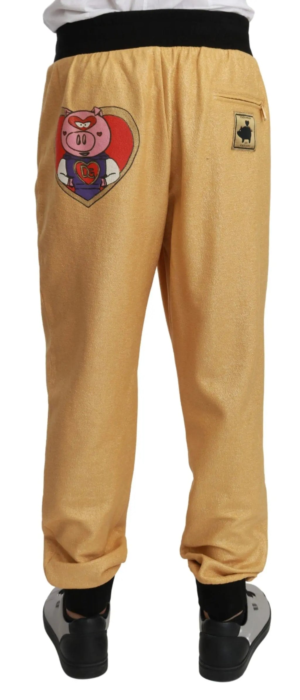 Gold cotton jogger pants with black drawstring waistband, relaxed fit, men's sportswear.