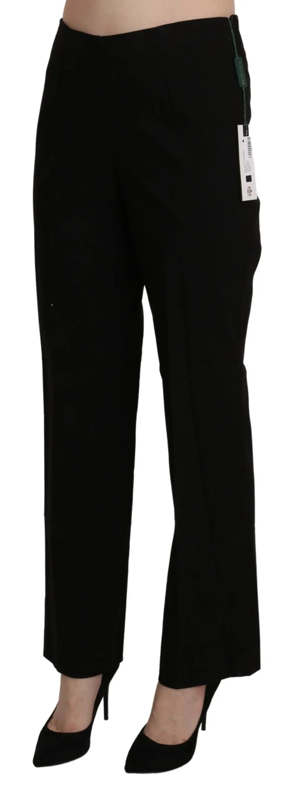 Black high waist straight dress trousers in cotton with side pockets and a clean front design.