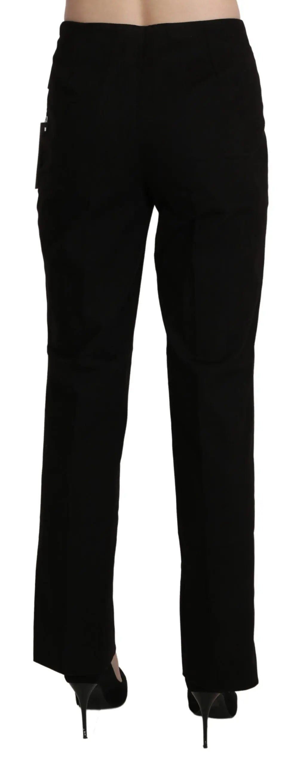 Black high waist straight dress trousers in cotton with side pockets and a clean front design.