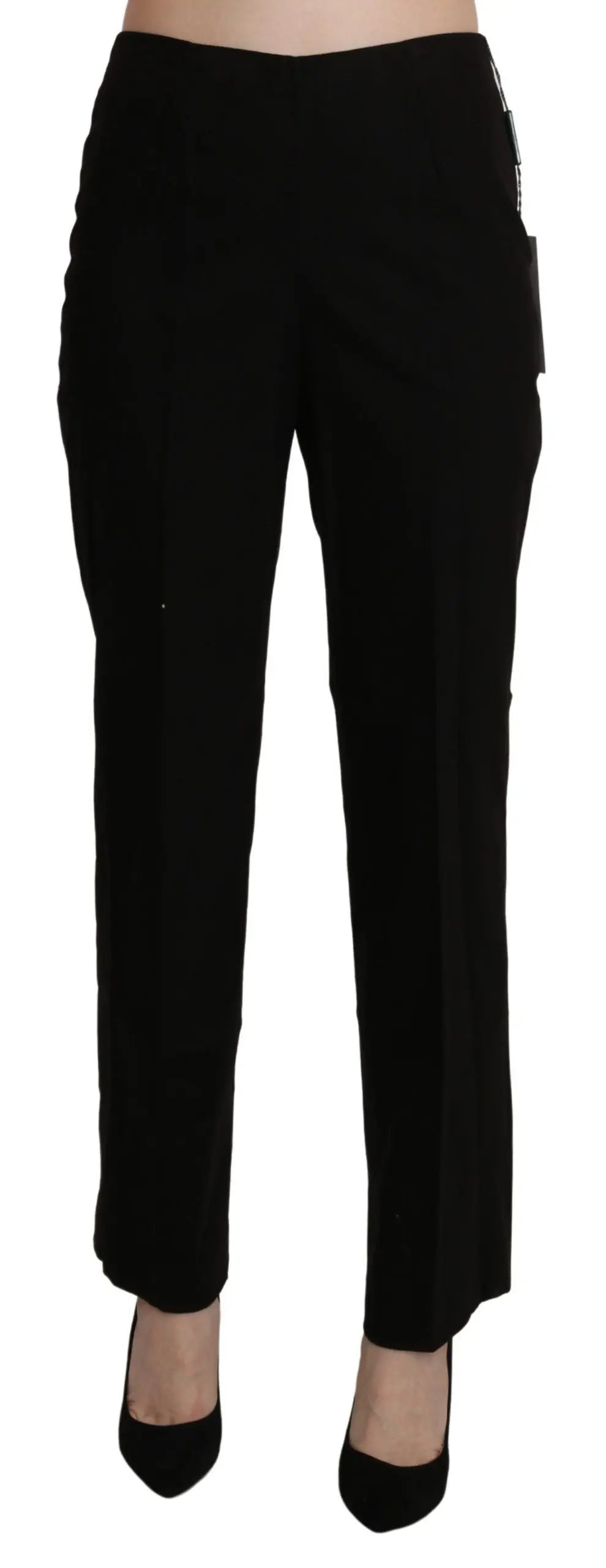 Black high waist straight dress trousers in cotton with side pockets and a clean front design.