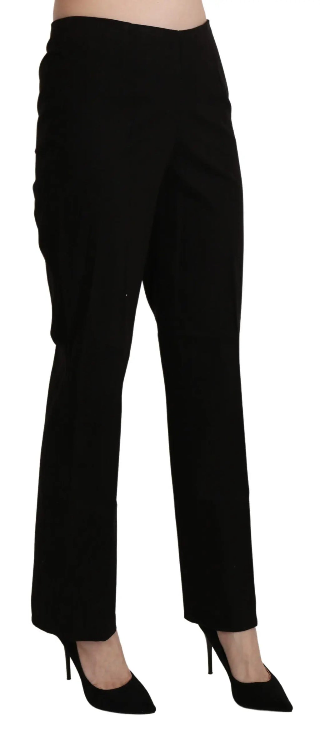 Black high waist straight dress trousers in cotton with side pockets and a clean front design.