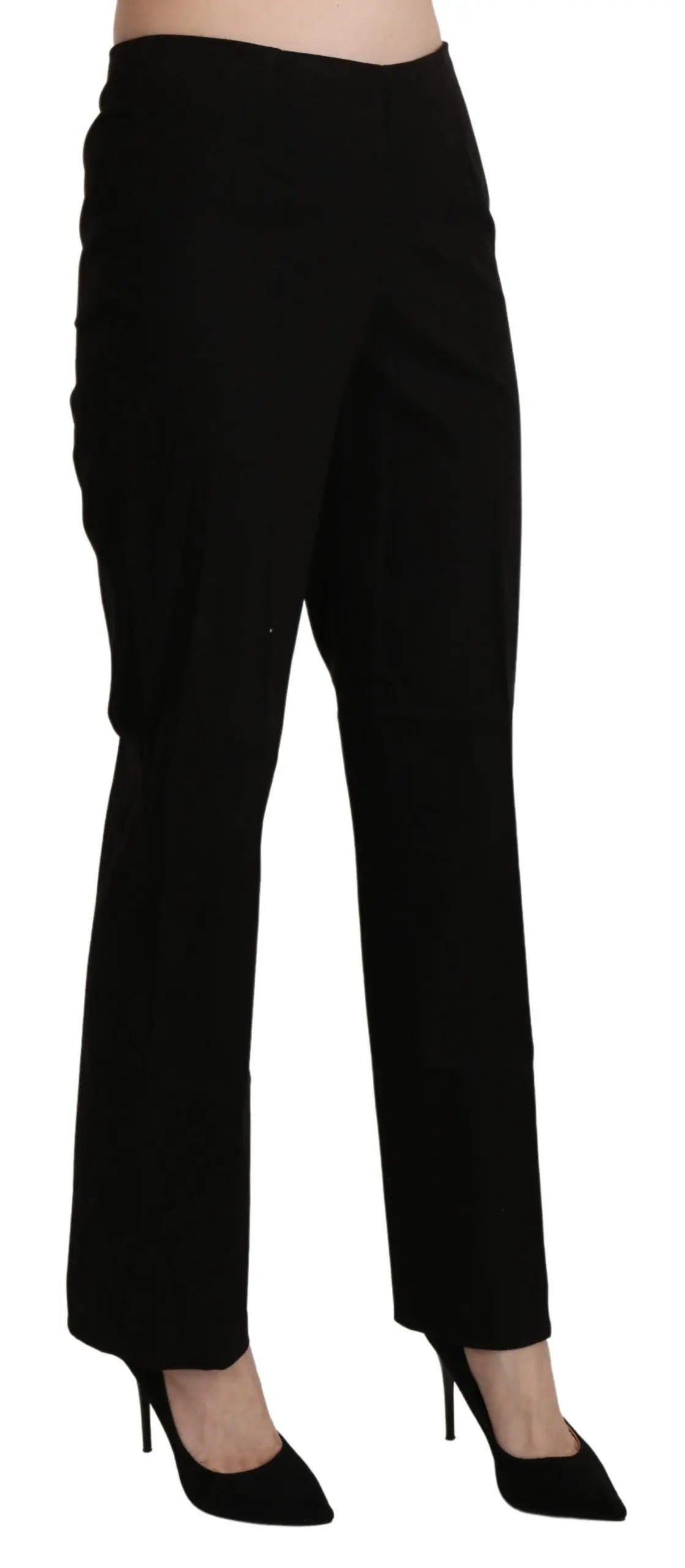 Black high waist straight dress trousers in cotton with side pockets and a clean front design.