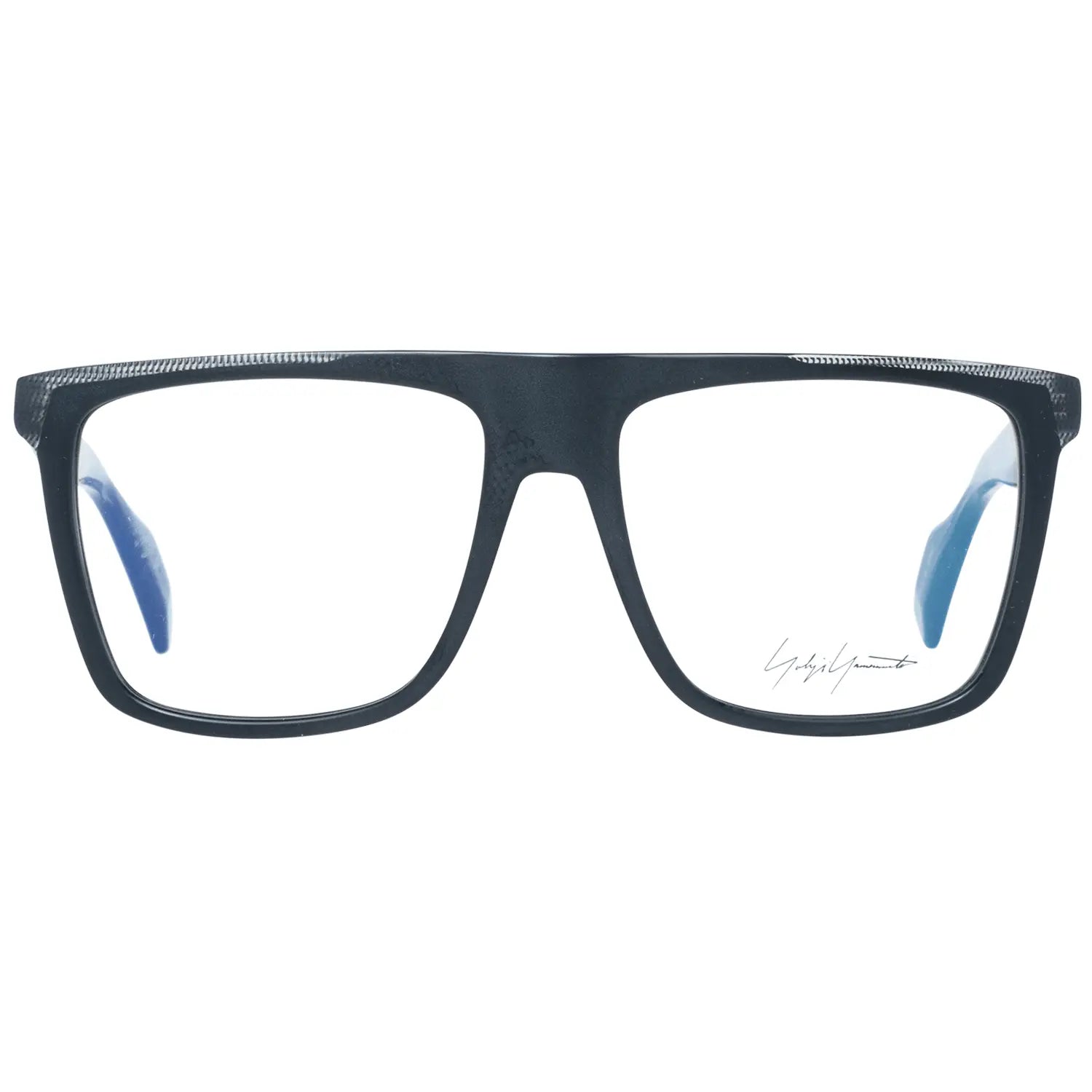 Black rectangular plastic glasses frames with signature detail on the lens and solid temples.