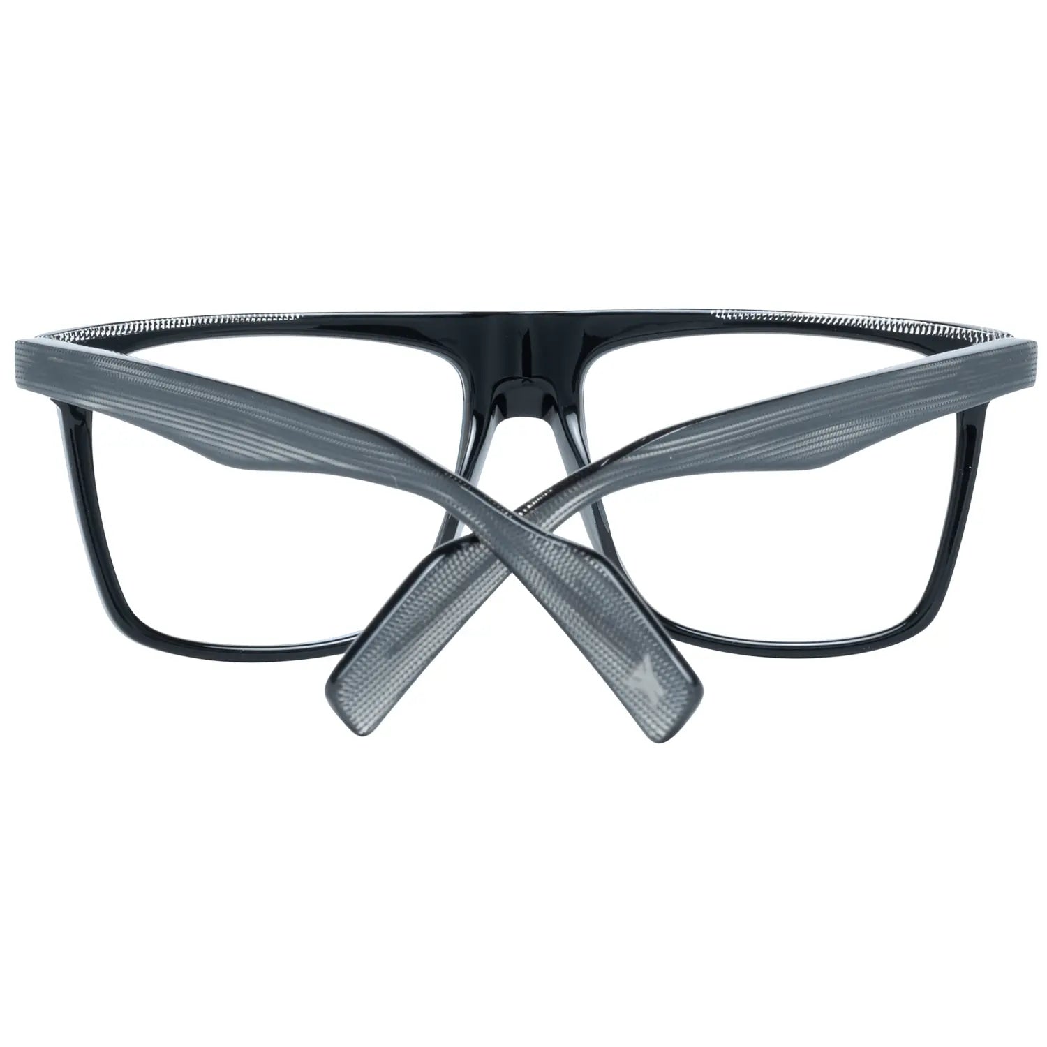 Black rectangular plastic glasses frames with signature detail on the lens and solid temples.