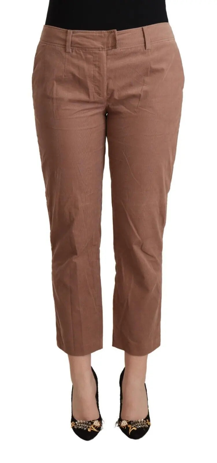 Brown Cotton Tapered Cropped Pants Costume National