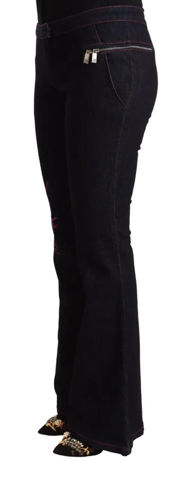 Black Cotton Mid Waist Cotton Flared Jeans Exte
