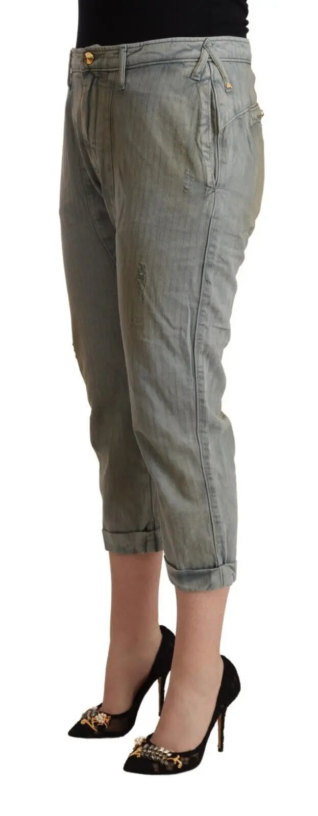 Gray 100% Cotton Mid Waist Skinny Cropped Pants CYCLE