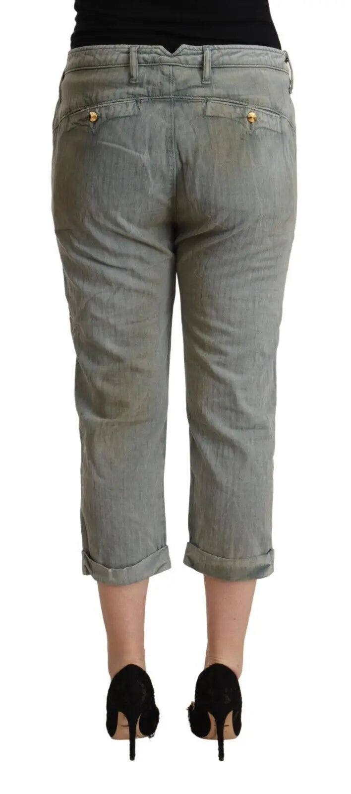 Gray 100% Cotton Mid Waist Skinny Cropped Pants CYCLE