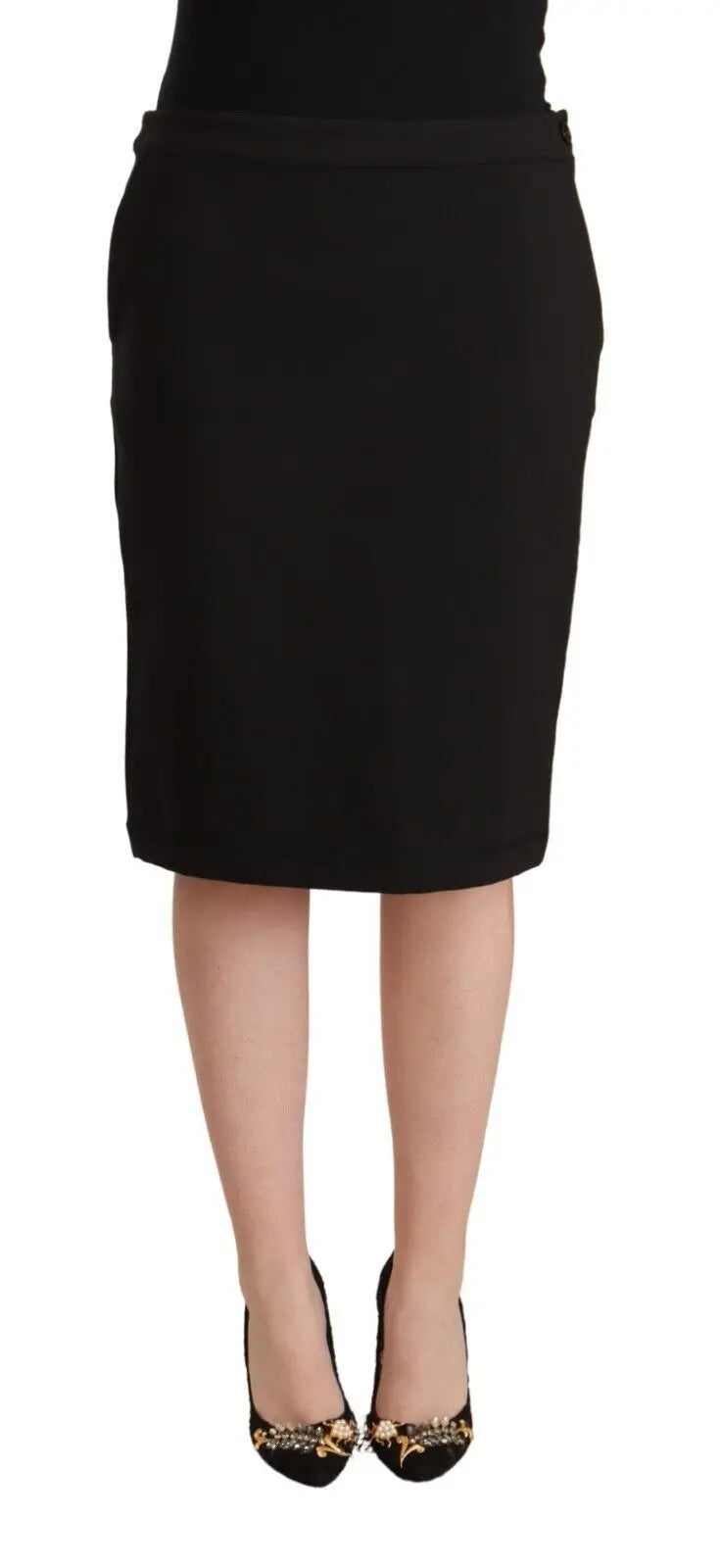 Black Straight Pencil Cut Knee Length Skirt GF Ferre