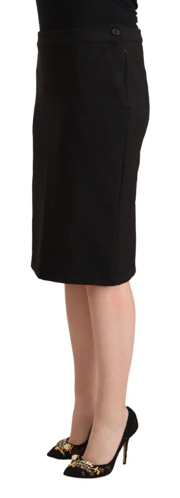 Black Straight Pencil Cut Knee Length Skirt GF Ferre