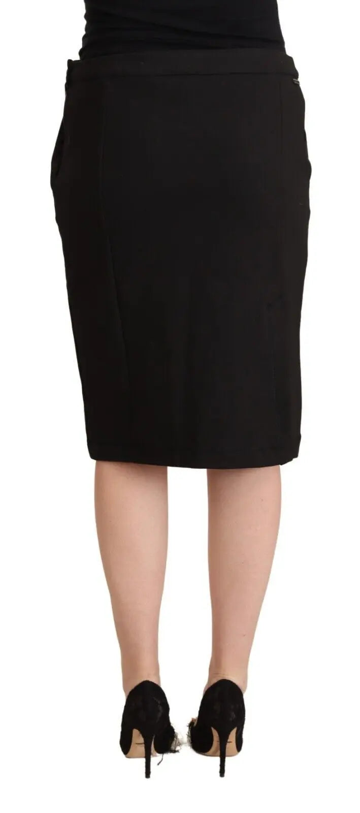 Black Straight Pencil Cut Knee Length Skirt GF Ferre