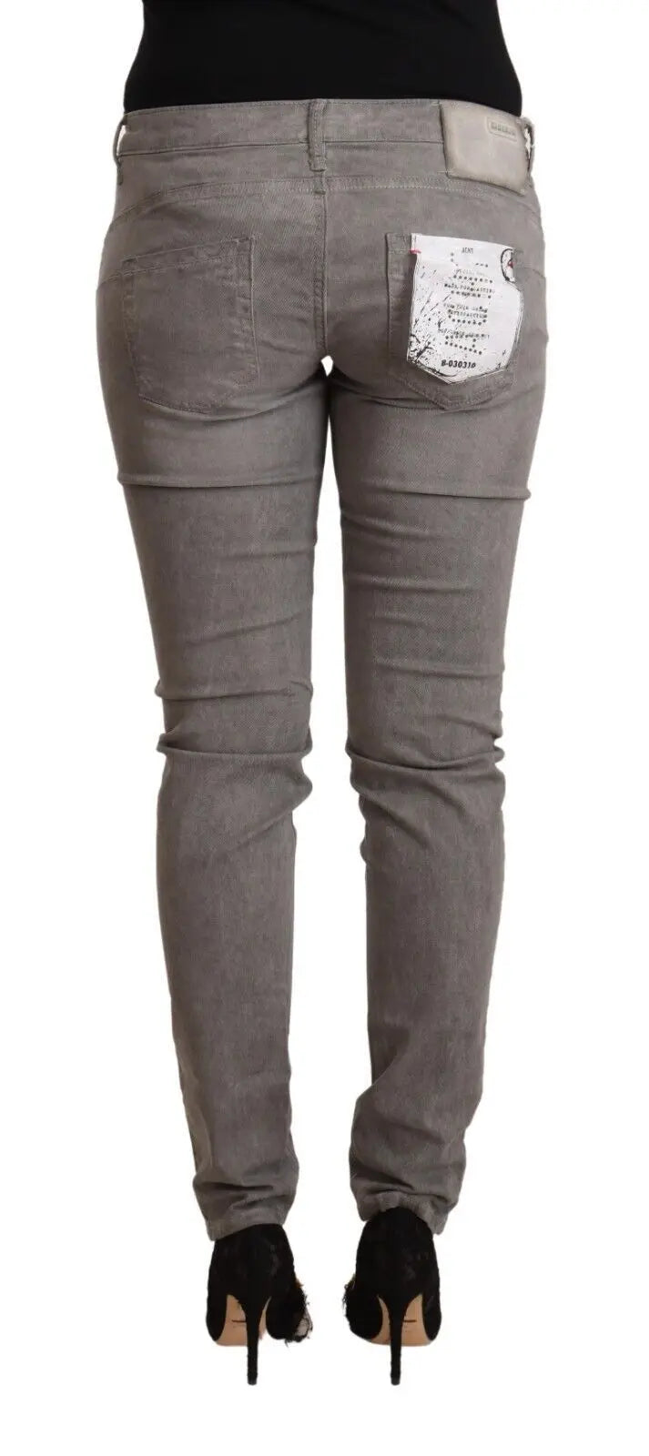 Gray Cotton Low Waist Skinny Push Up Denim Jeans Acht