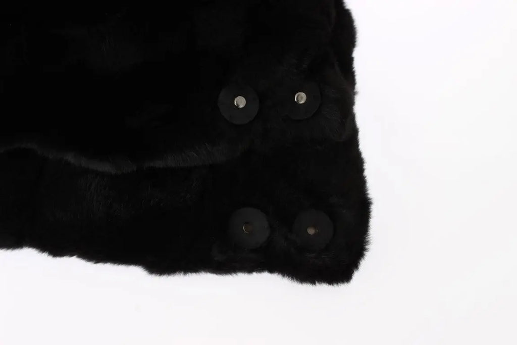 Black weasel fur crochet hood scarf hat with soft, plush texture and draped design.