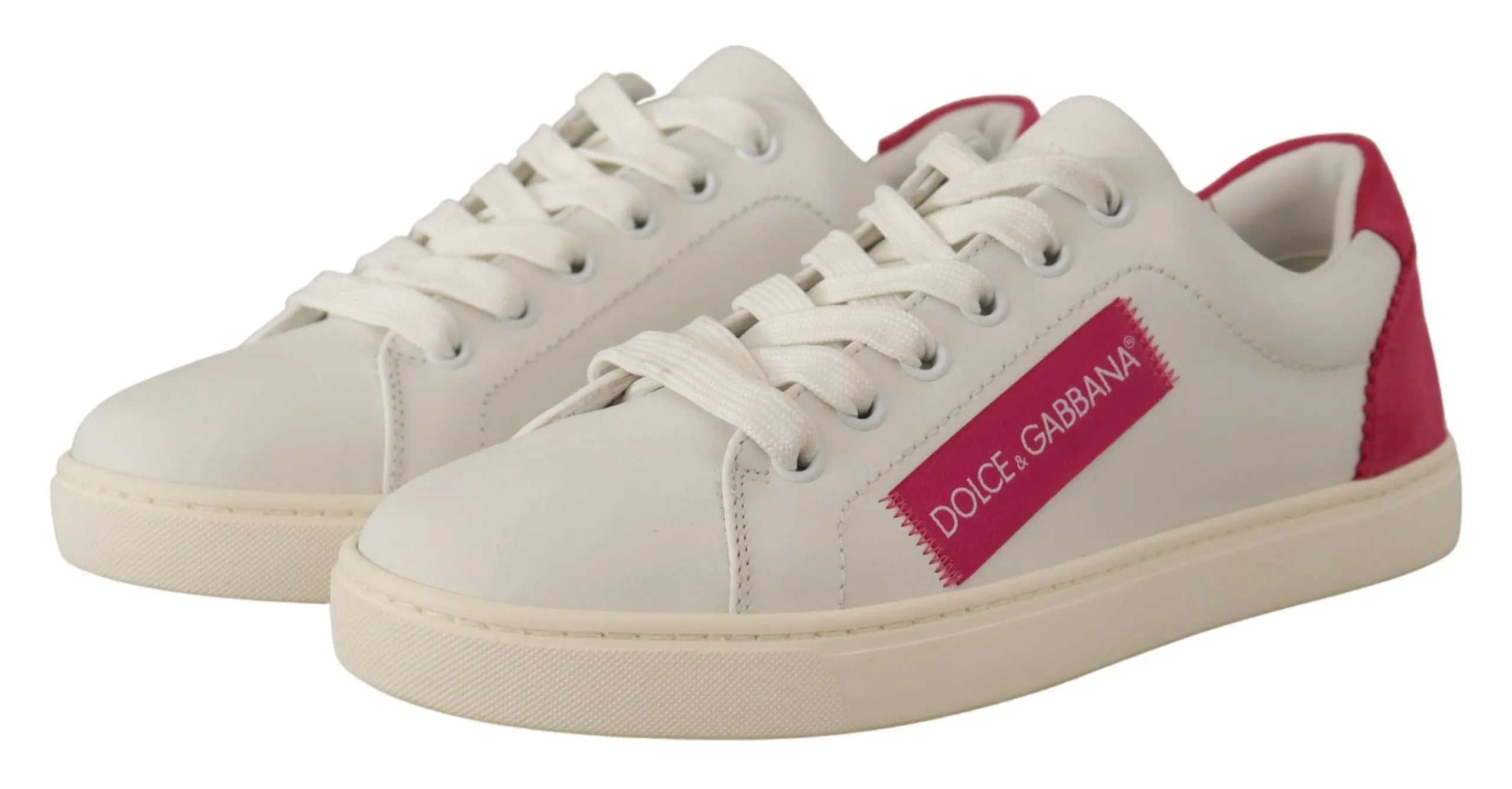 White Pink Leather Low Top Sneakers Womens Shoes Dolce & Gabbana