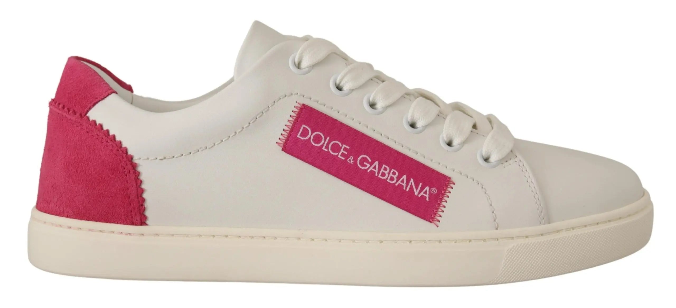 White Pink Leather Low Top Sneakers Womens Shoes Dolce & Gabbana