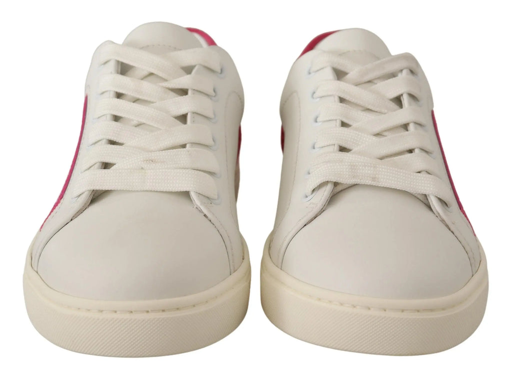 White Pink Leather Low Top Sneakers Womens Shoes Dolce & Gabbana