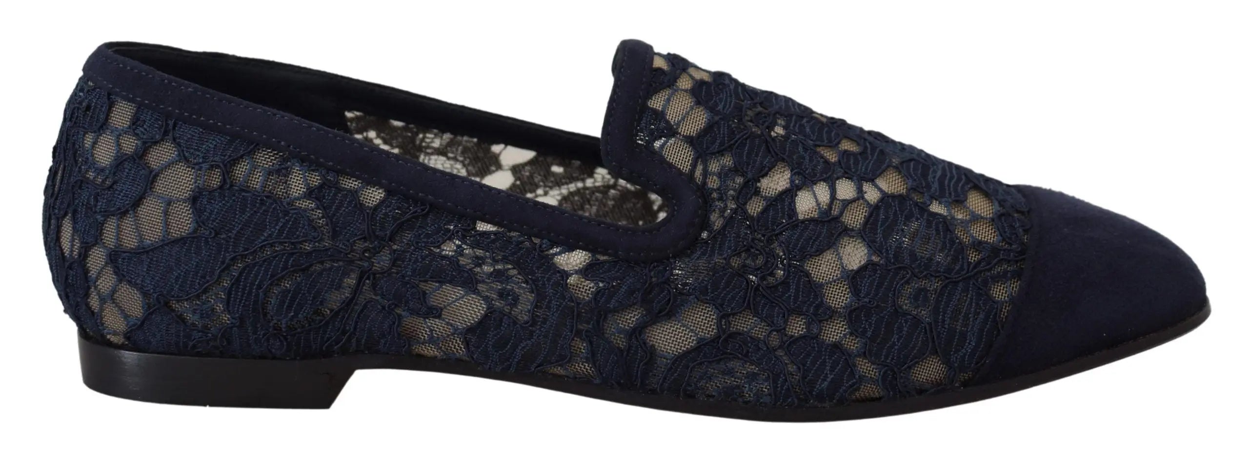 Blue Floral Lace Slip Ons Loafers Flats Shoes Dolce & Gabbana