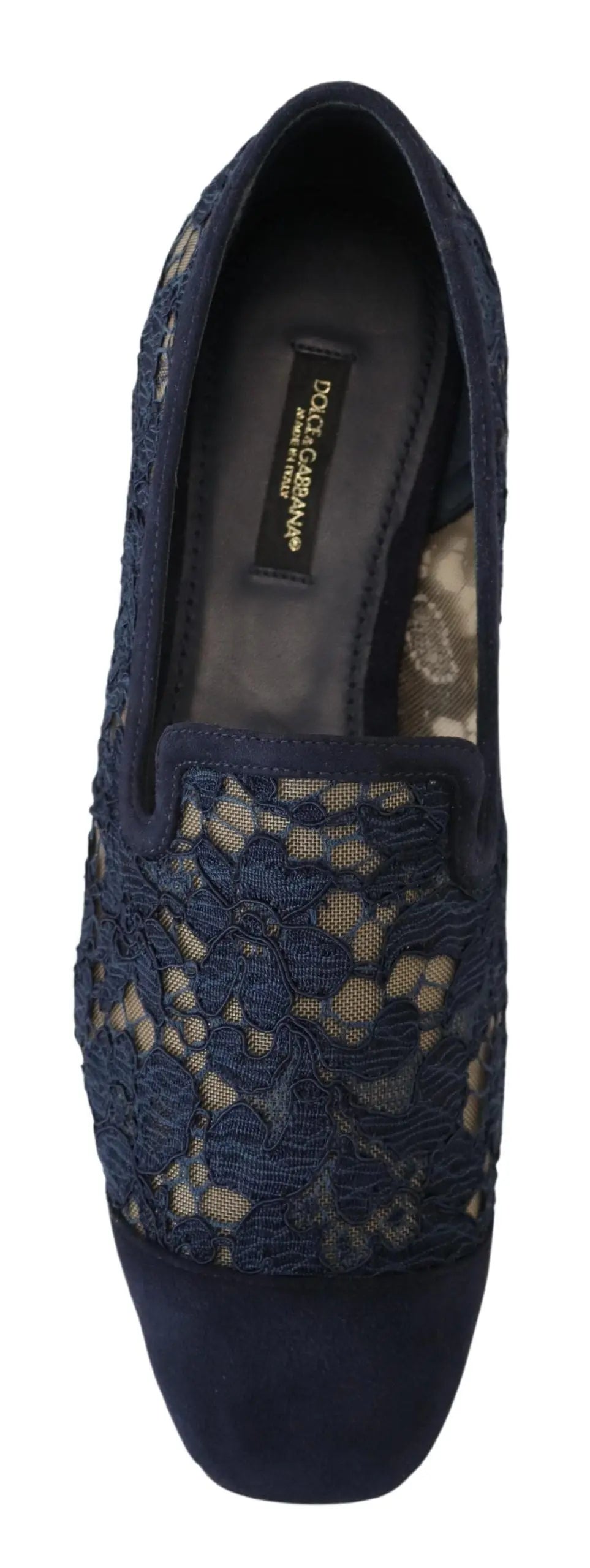 Blue Floral Lace Slip Ons Loafers Flats Shoes Dolce & Gabbana