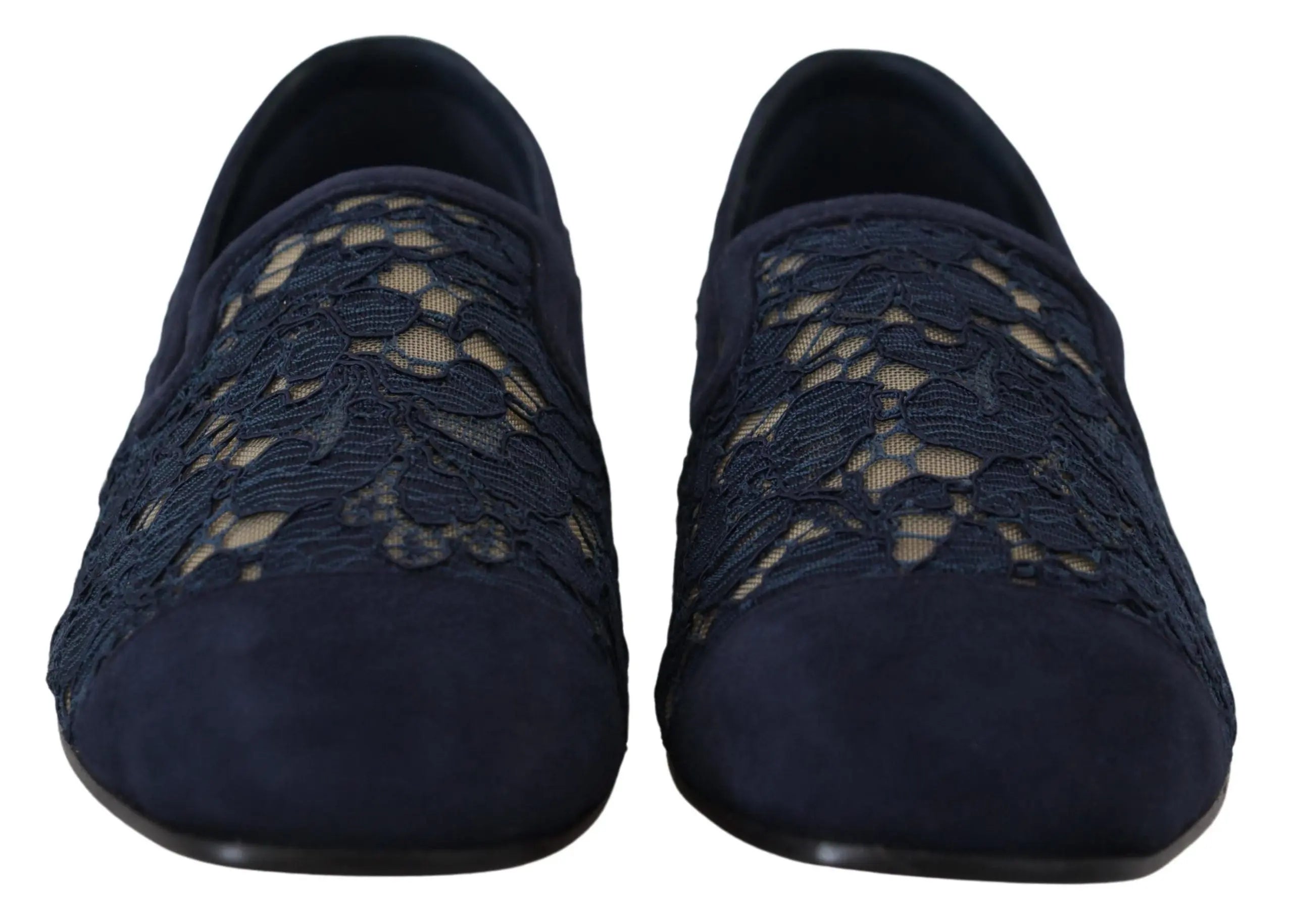 Blue Floral Lace Slip Ons Loafers Flats Shoes Dolce & Gabbana
