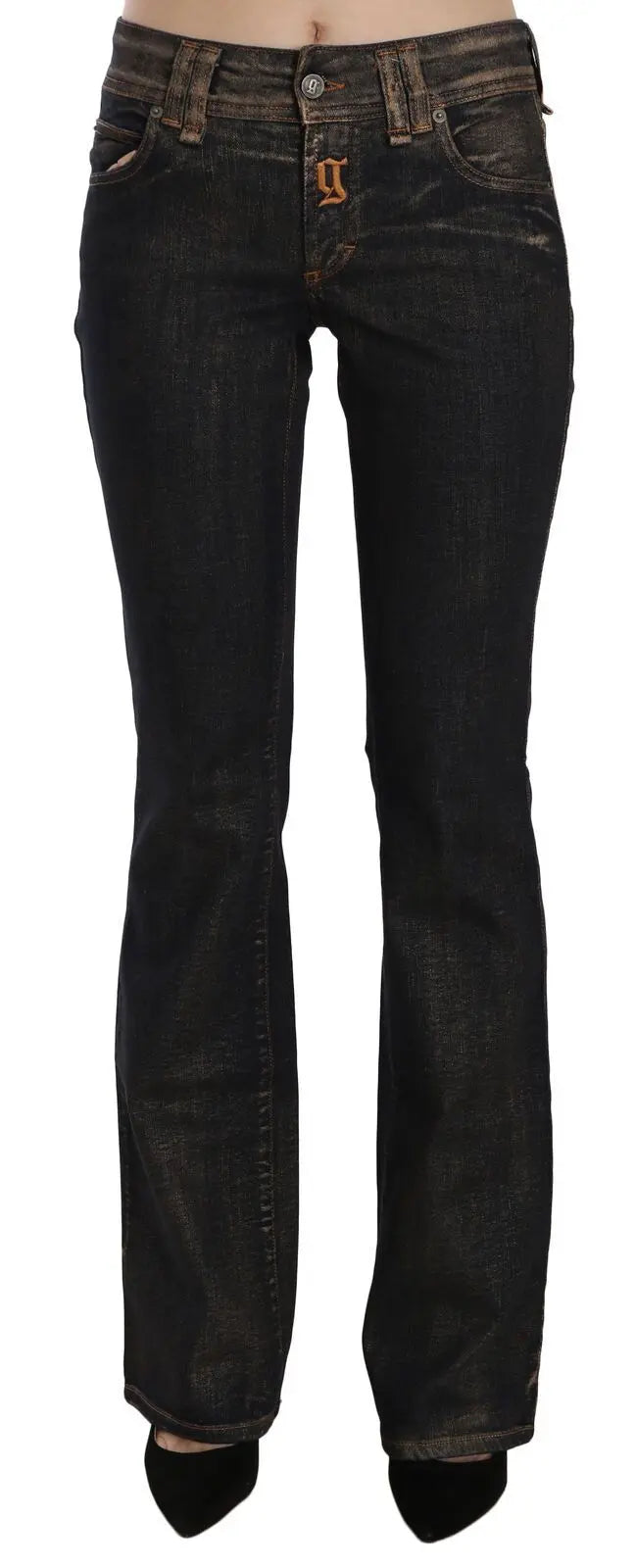 Black Washed Mid Waist Flared Denim Pants Cotton John Galliano