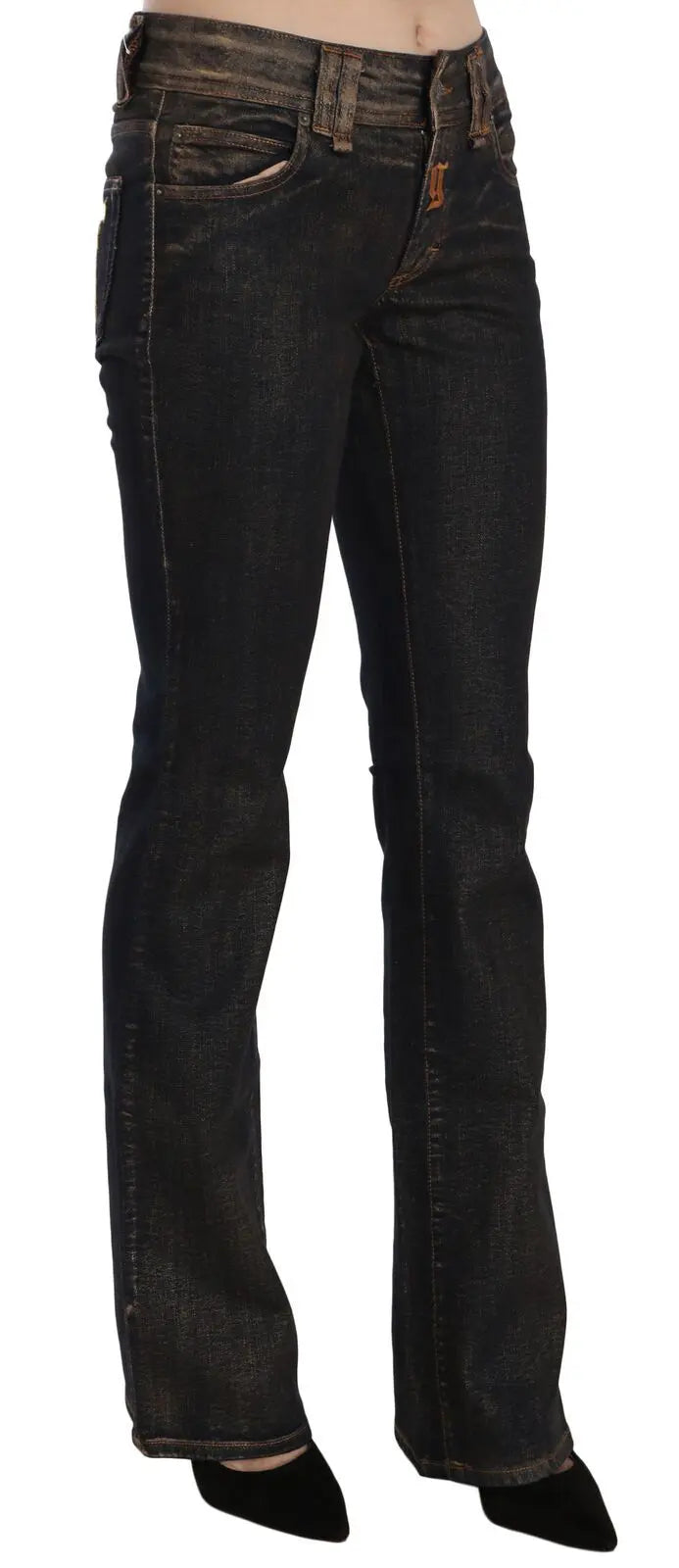 Black Washed Mid Waist Flared Denim Pants Cotton John Galliano