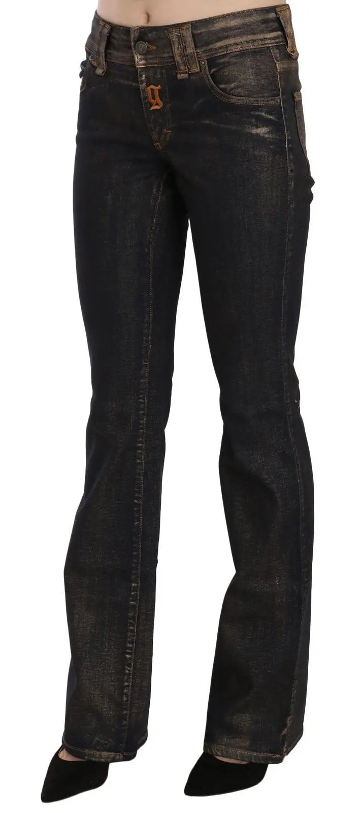 Black Washed Mid Waist Flared Denim Pants Cotton John Galliano