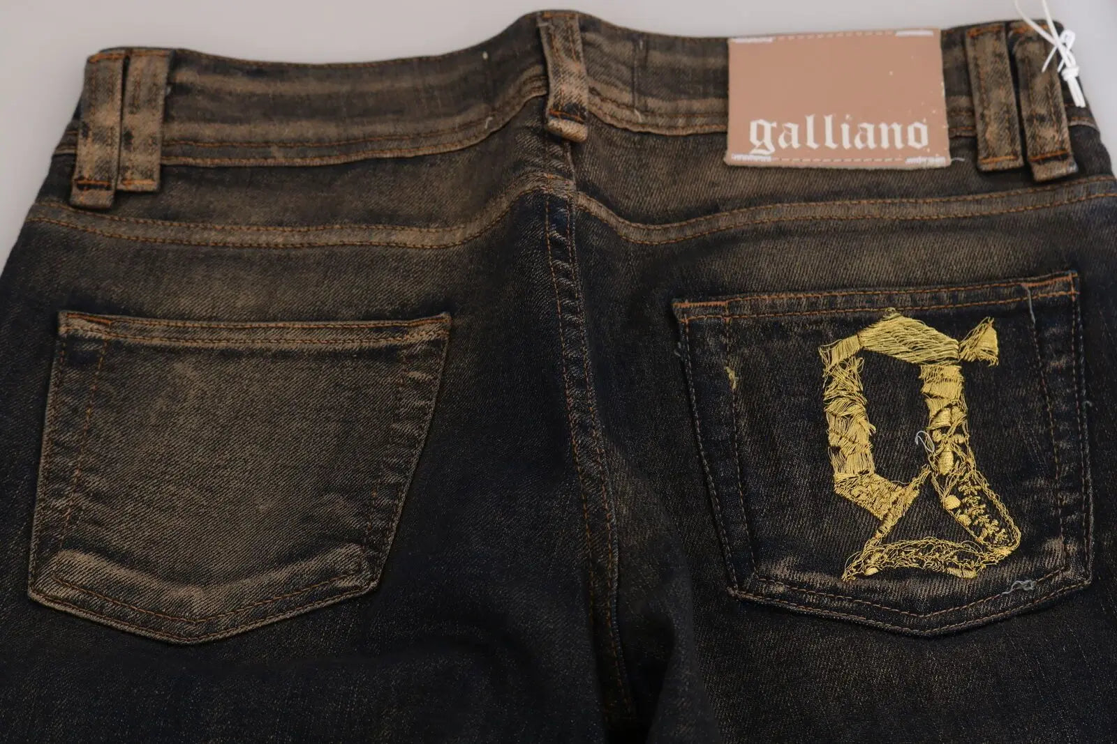 Black Washed Mid Waist Flared Denim Pants Cotton John Galliano