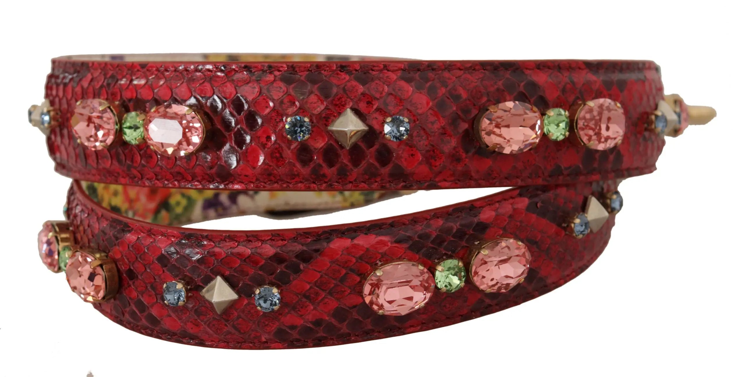 Red Exotic Leather Crystals Reversible Shoulder Strap Dolce & Gabbana