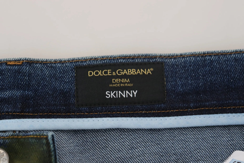 Blue Green Skinny Cotton Denim Jeans Dolce & Gabbana