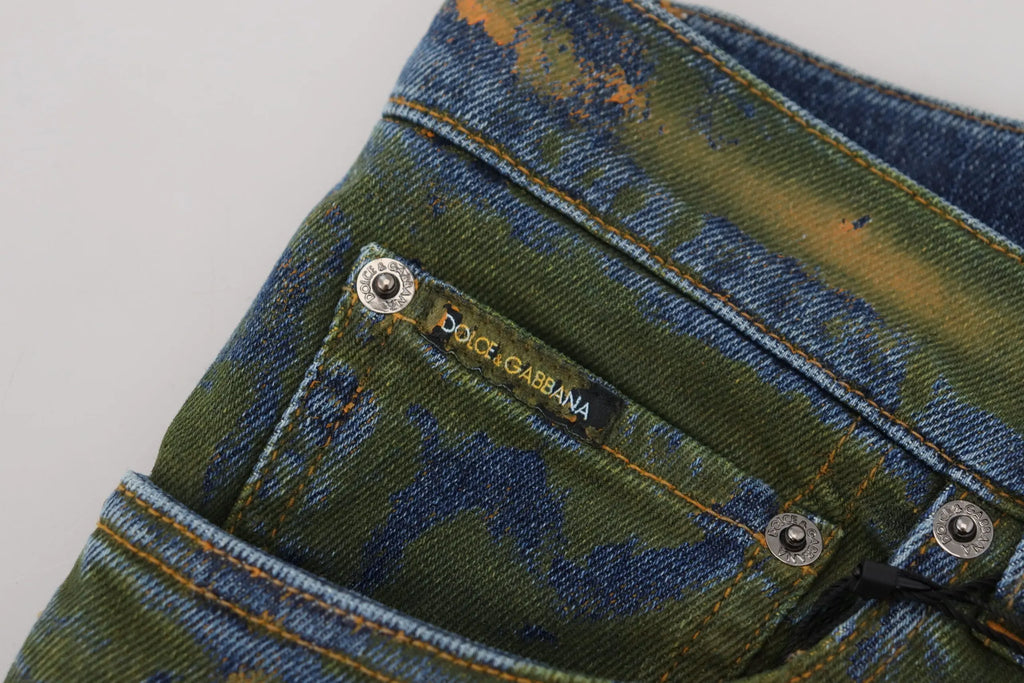 Blue Green Skinny Cotton Denim Jeans Dolce & Gabbana