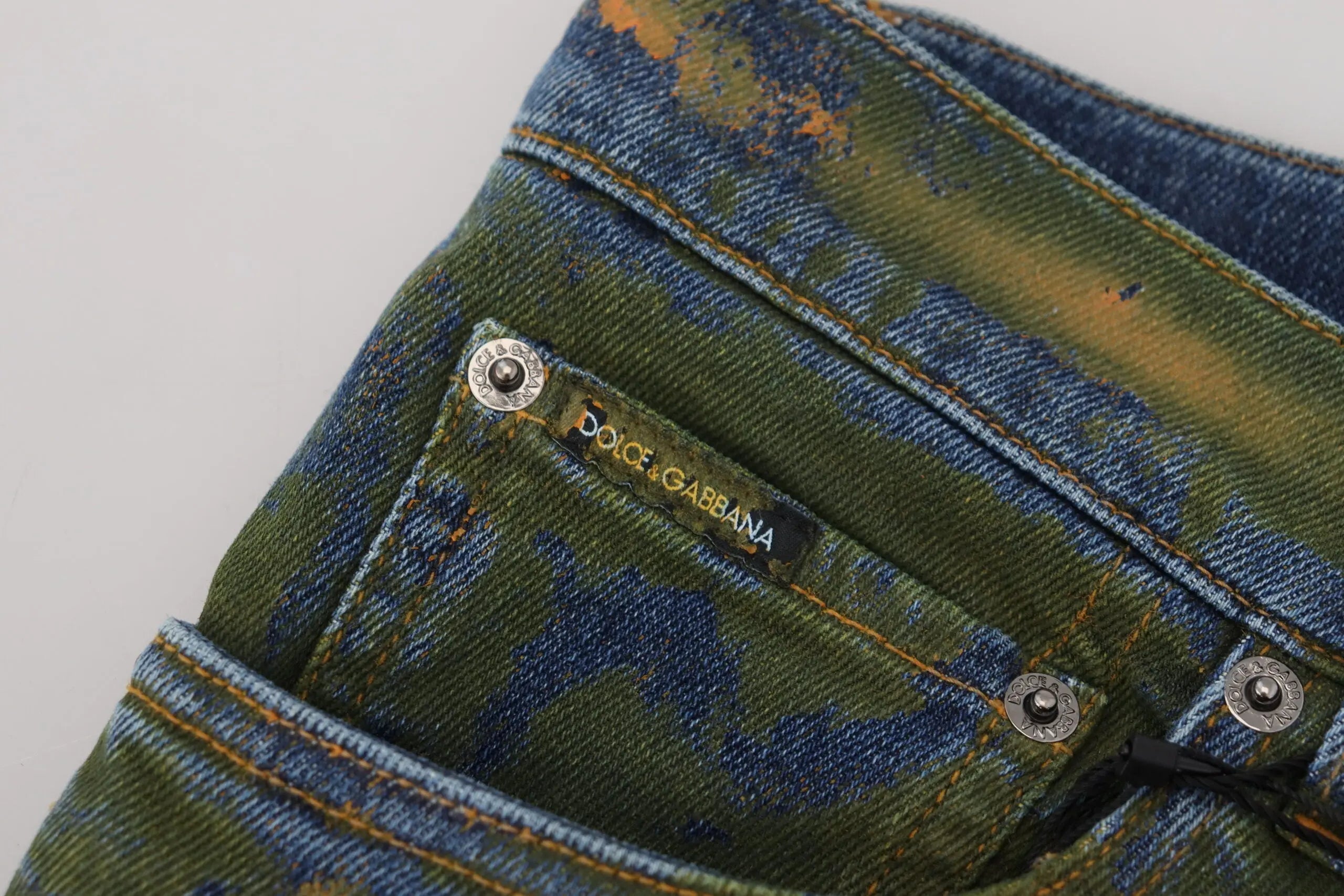 Blue Green Skinny Cotton Denim Jeans Dolce & Gabbana