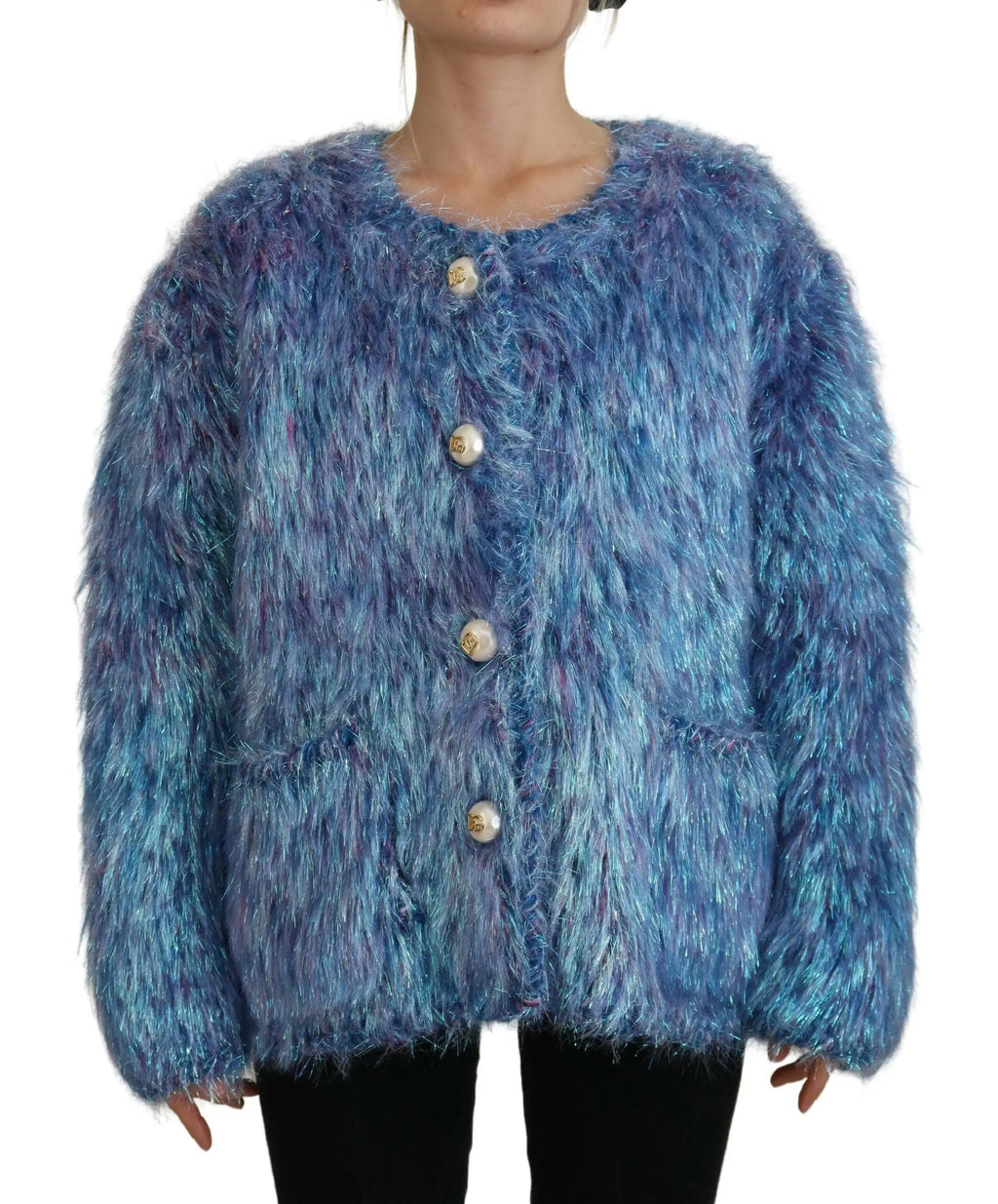 Multicolor Polyester Fringes Coat Jacket Dolce & Gabbana