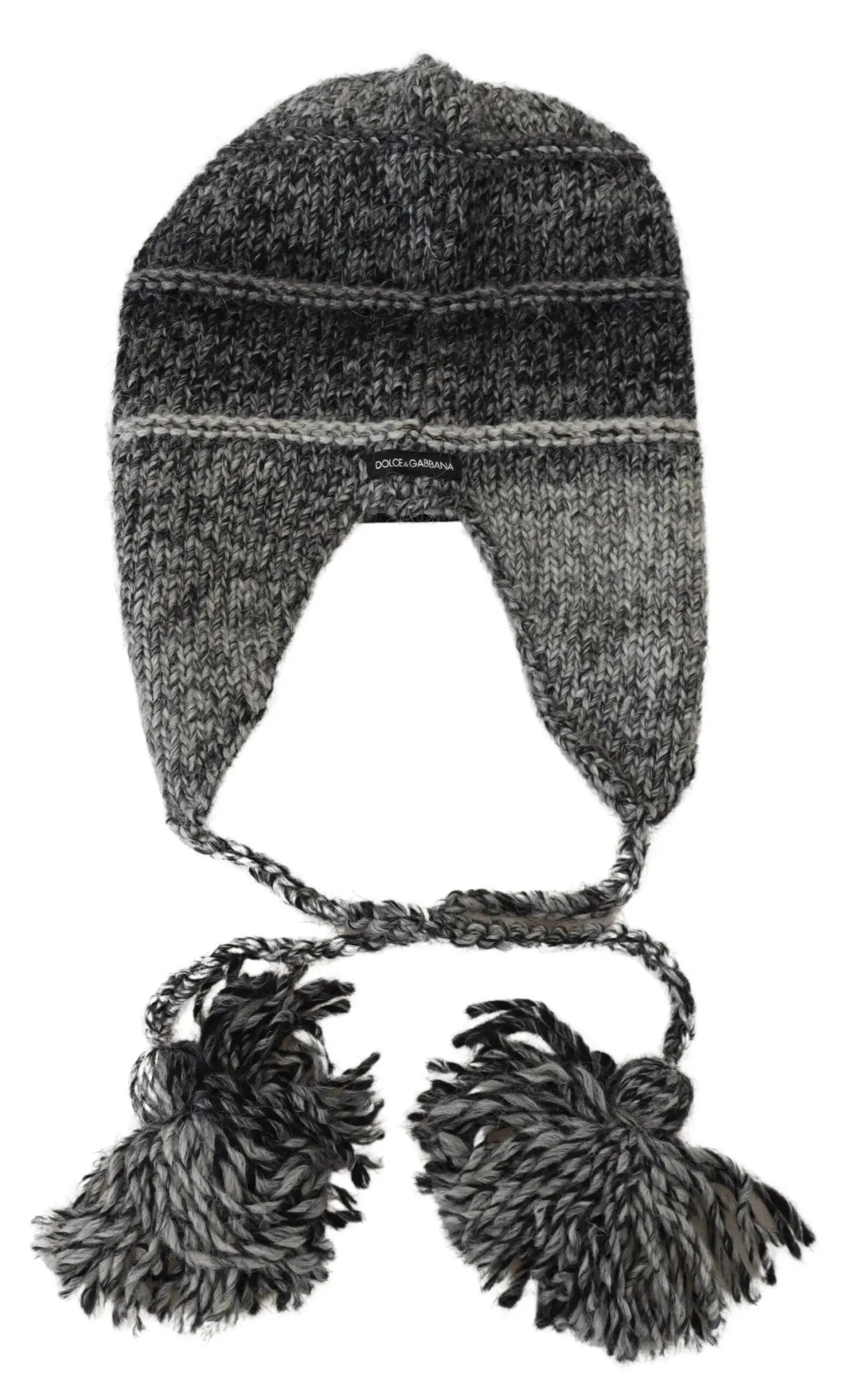 Gray Warm Fleece Ear Flaps Knit Beanie Hat Dolce & Gabbana