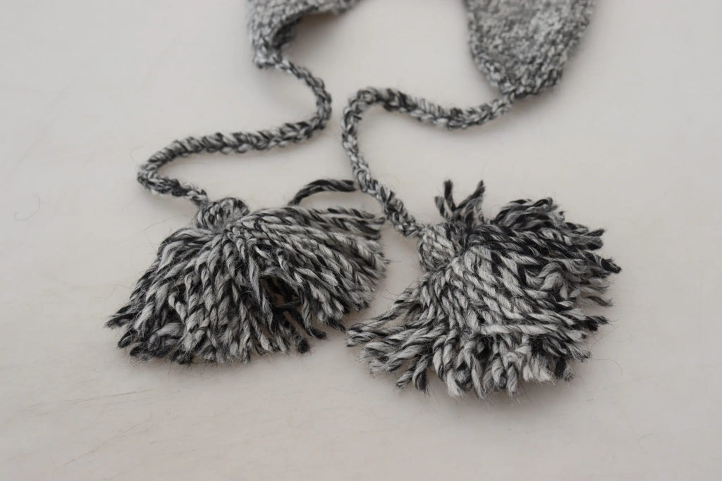 Gray Warm Fleece Ear Flaps Knit Beanie Hat Dolce & Gabbana