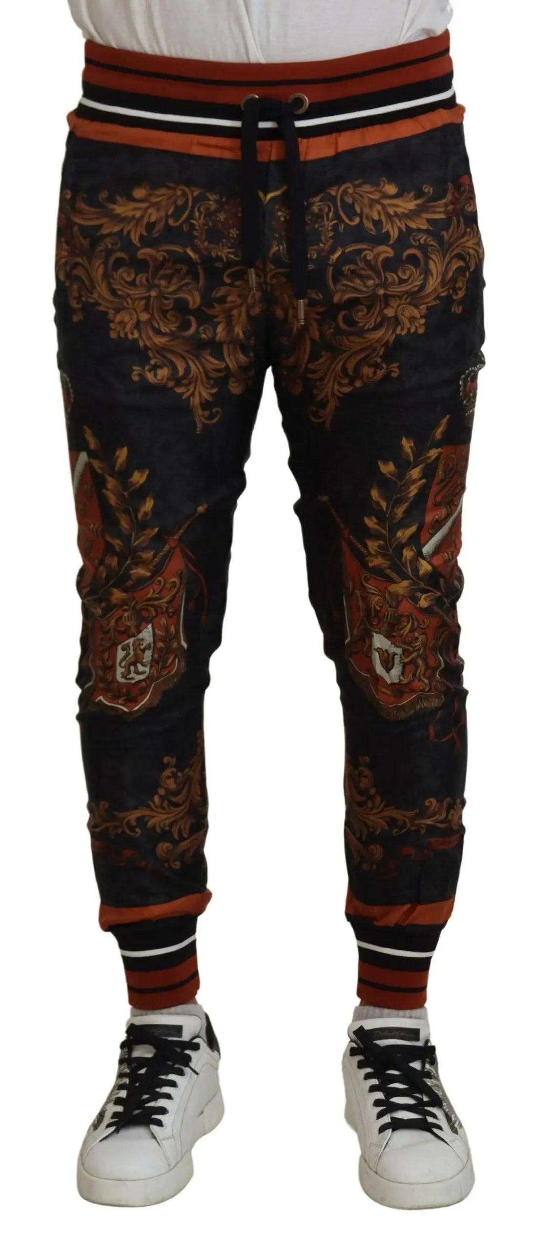 Gray Silk Baroque Crown Trousers Sport Pants Dolce & Gabbana