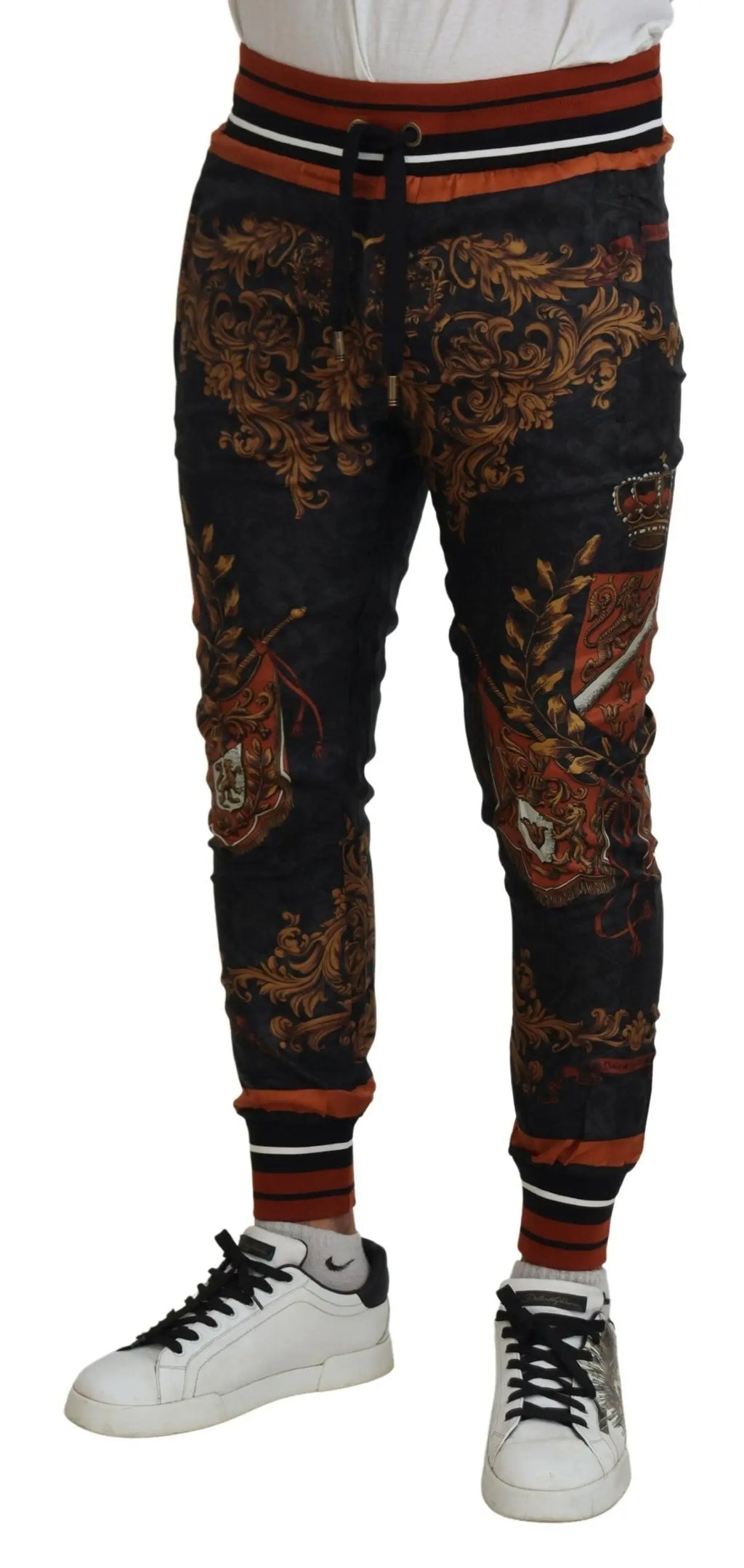 Gray Silk Baroque Crown Trousers Sport Pants Dolce & Gabbana