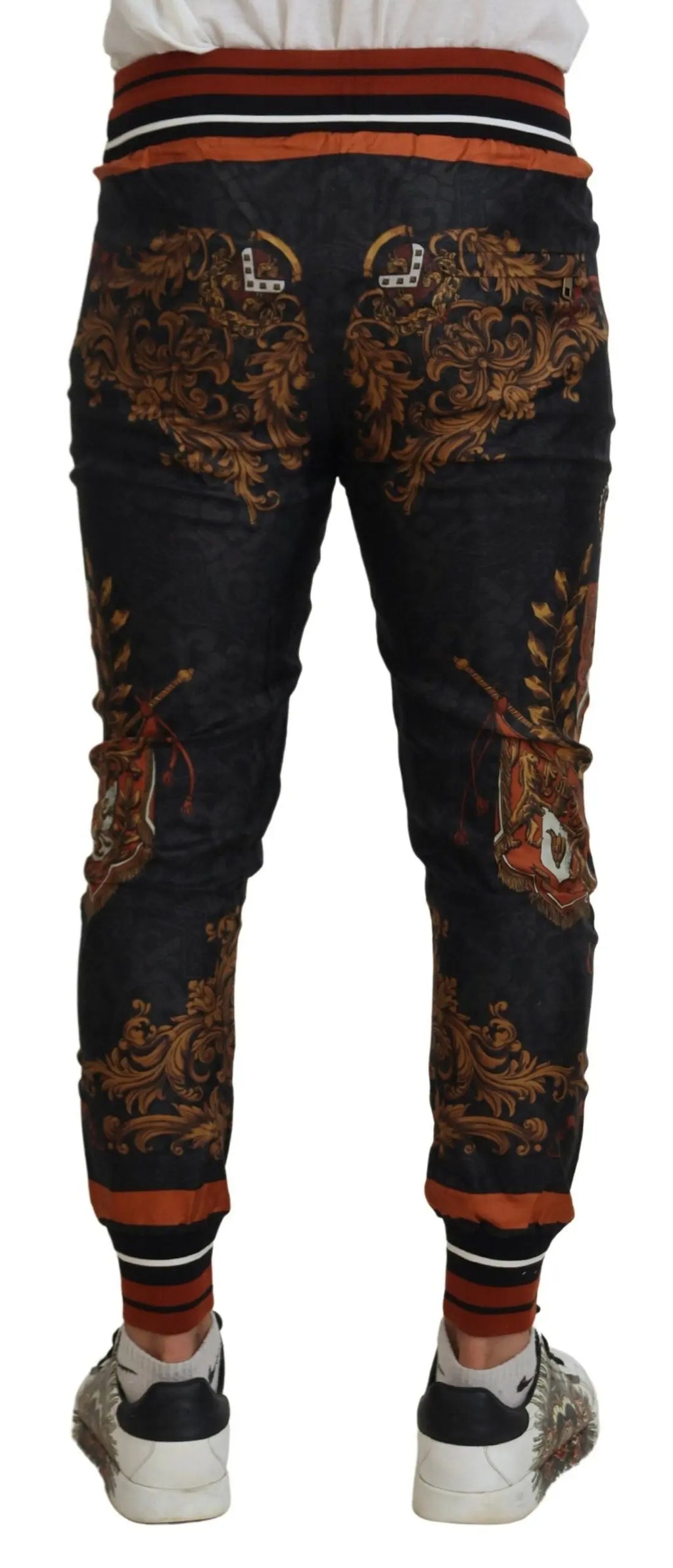 Gray Silk Baroque Crown Trousers Sport Pants Dolce & Gabbana