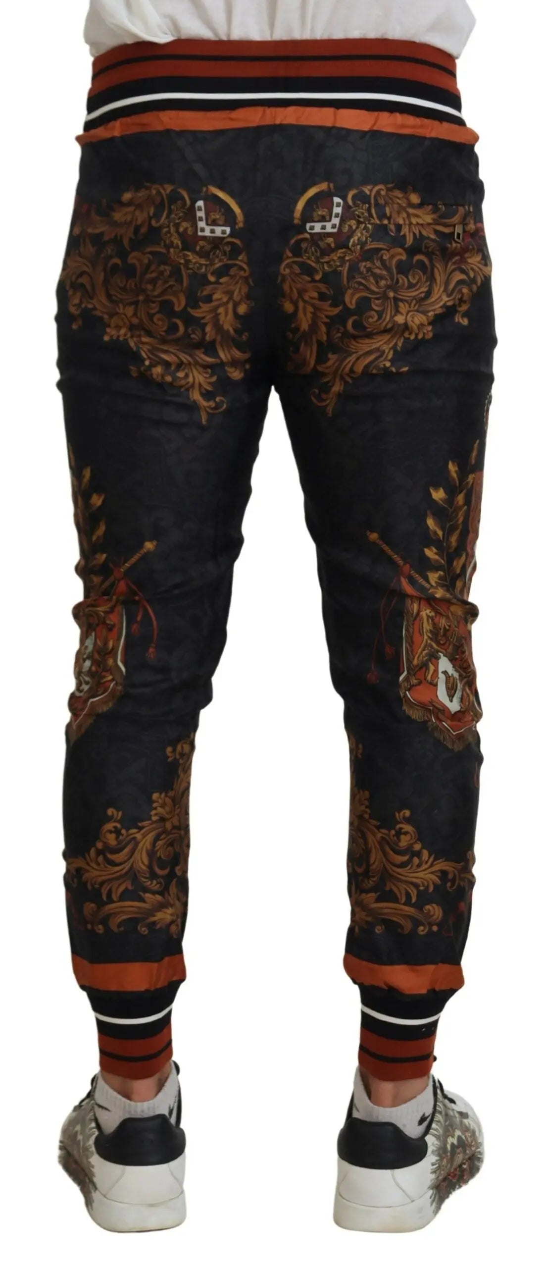 Gray Silk Baroque Crown Trousers Sport Pants Dolce & Gabbana