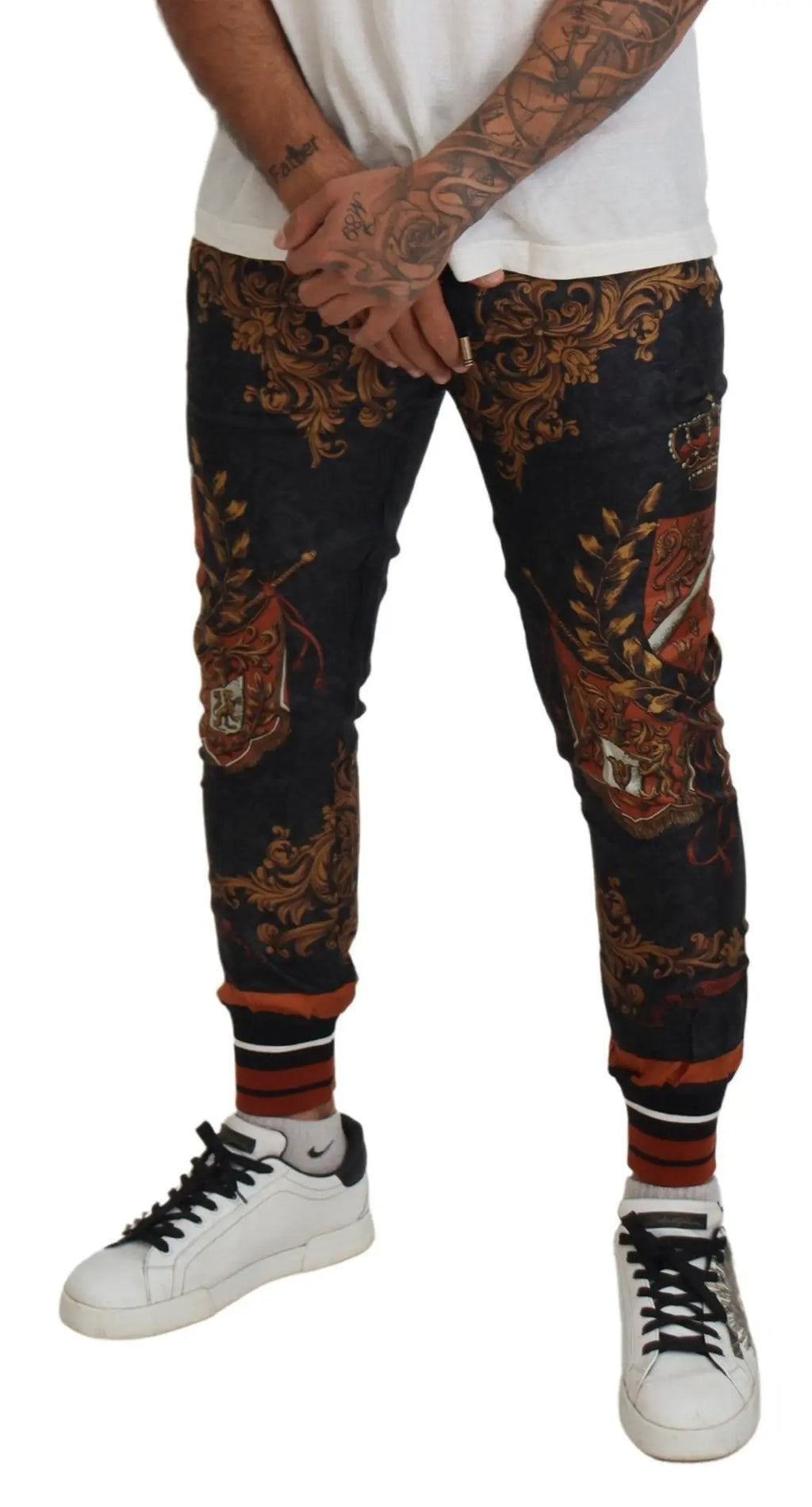 Gray Silk Baroque Crown Trousers Sport Pants Dolce & Gabbana