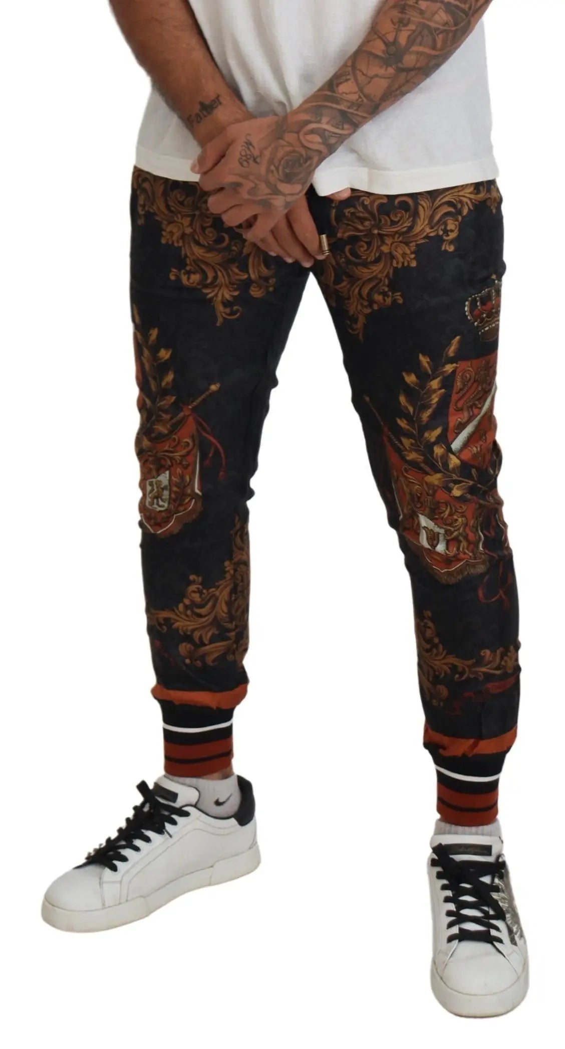 Gray Silk Baroque Crown Trousers Sport Pants Dolce & Gabbana