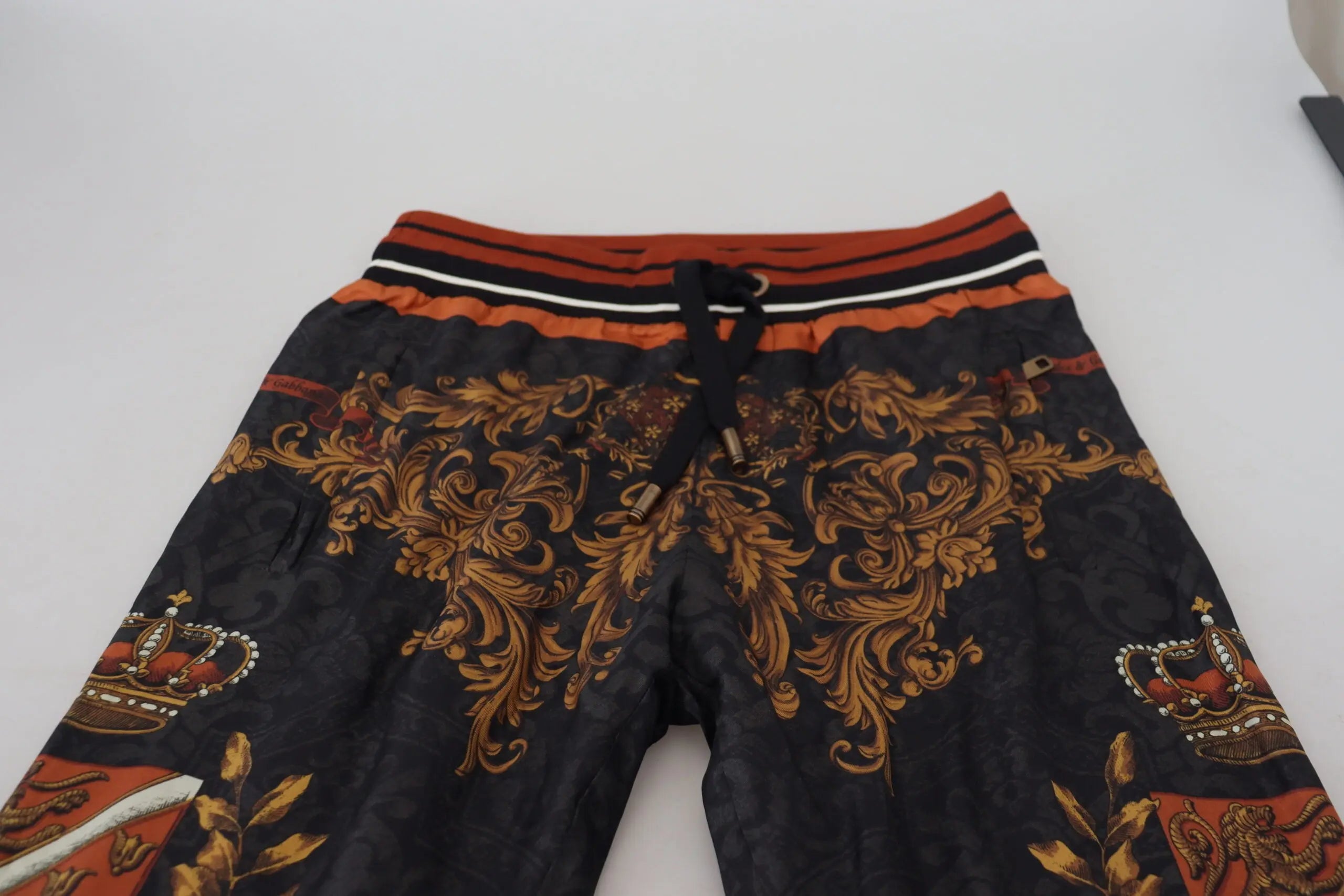 Gray Silk Baroque Crown Trousers Sport Pants Dolce & Gabbana