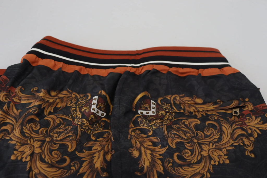 Gray Silk Baroque Crown Trousers Sport Pants Dolce & Gabbana