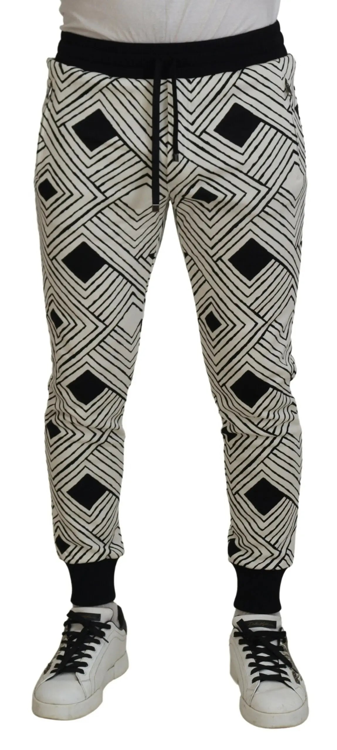 Black White Cotton Trousers Sport Pants Dolce & Gabbana