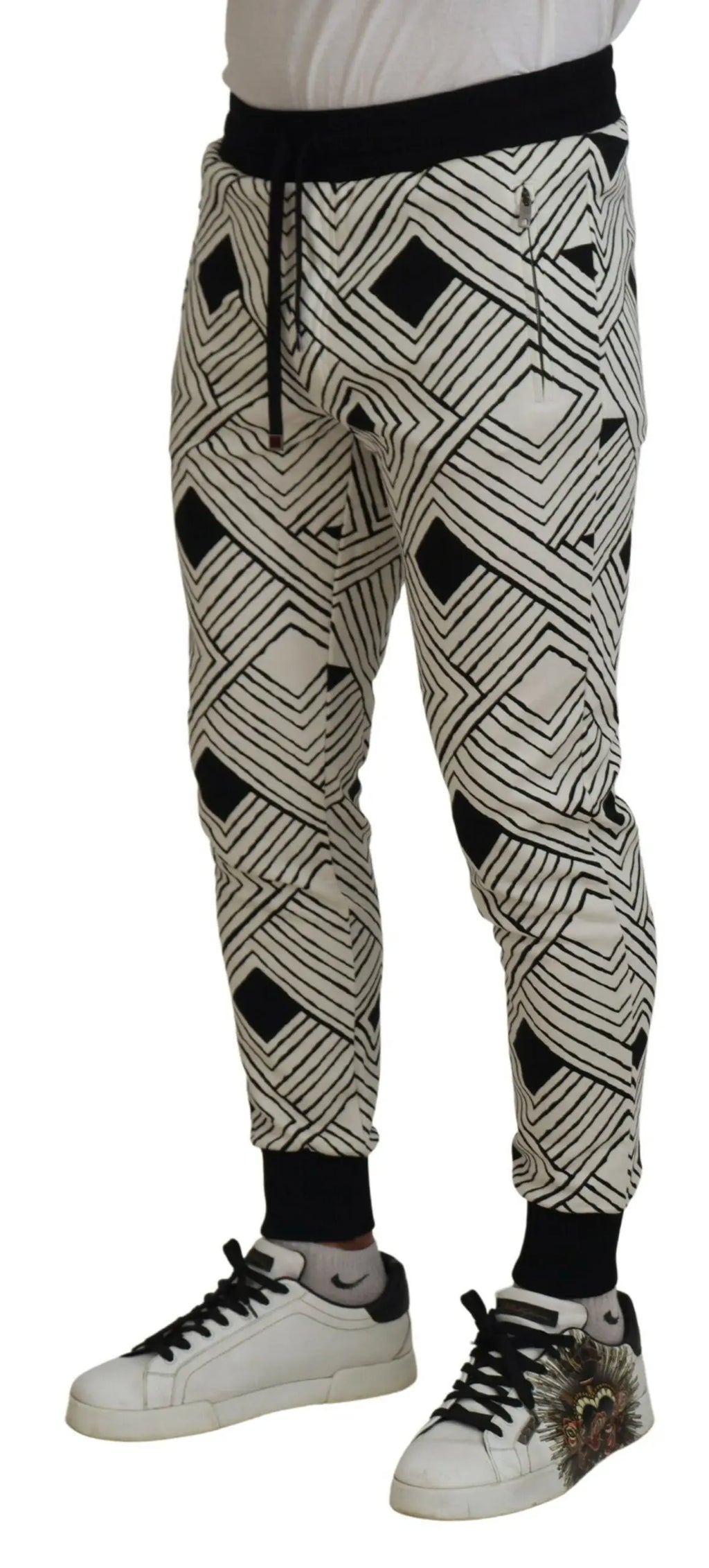 Black White Cotton Trousers Sport Pants Dolce & Gabbana