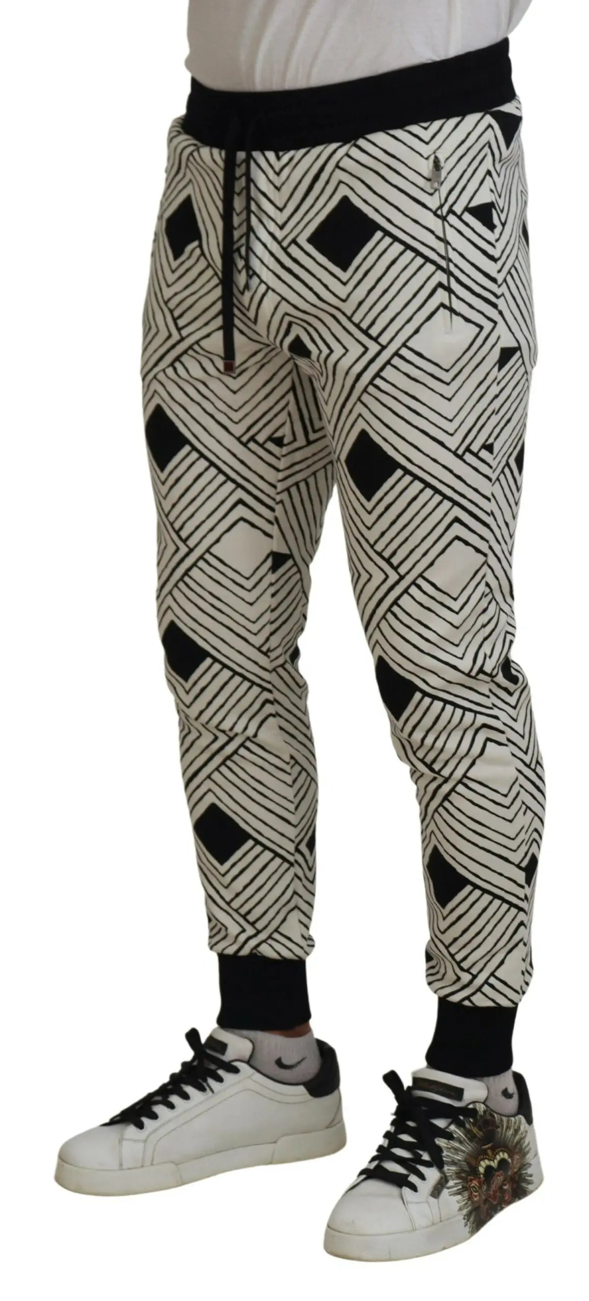 Black White Cotton Trousers Sport Pants Dolce & Gabbana