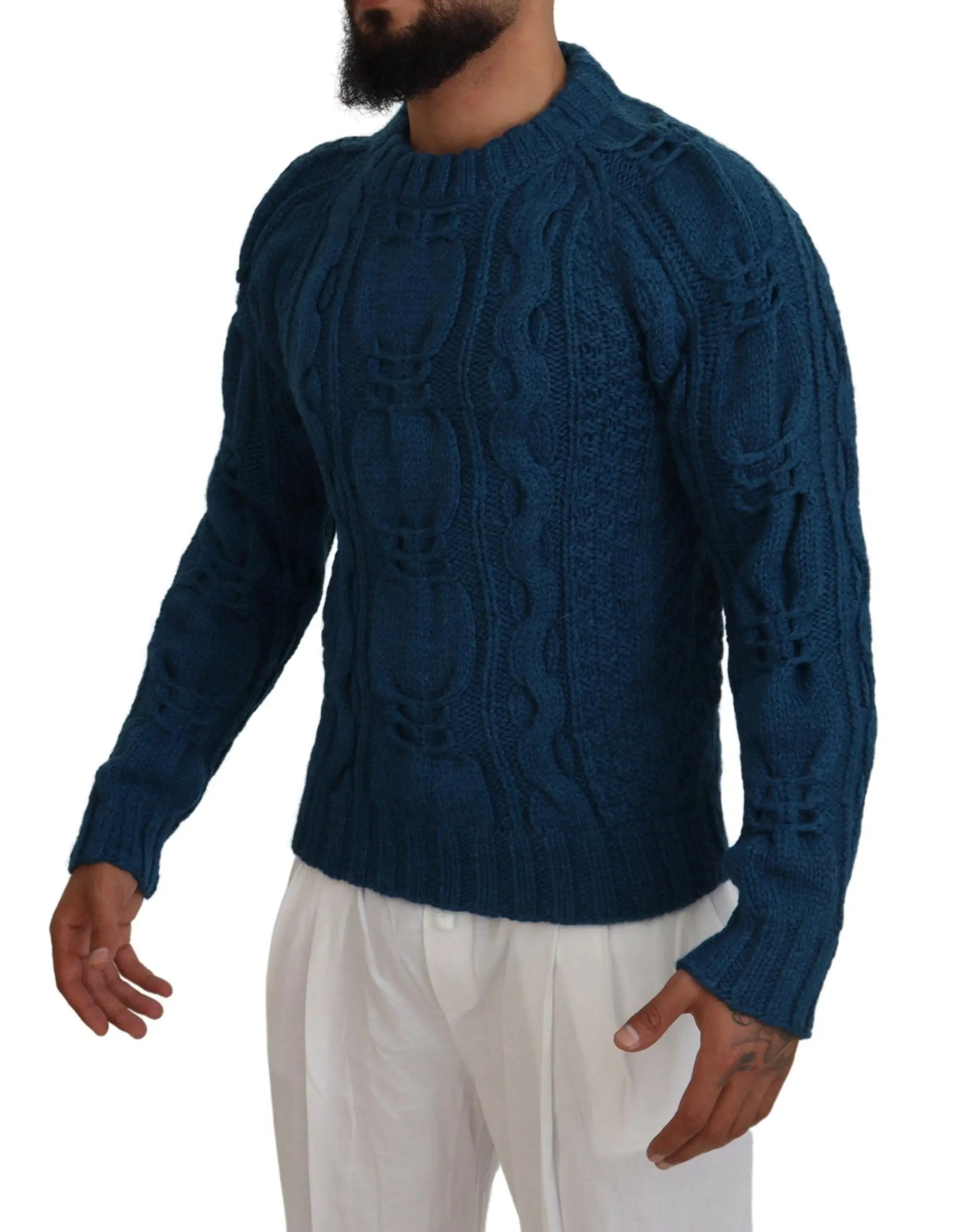 Blue Knitted Wool Alpaca Pullover Sweater Dolce & Gabbana