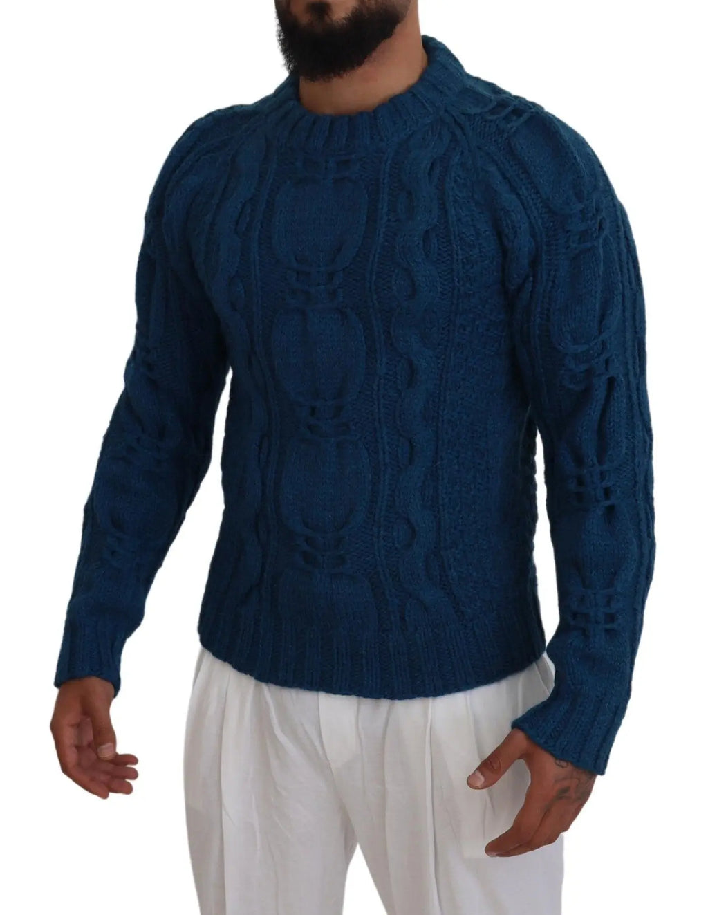 Blue Knitted Wool Alpaca Pullover Sweater Dolce & Gabbana